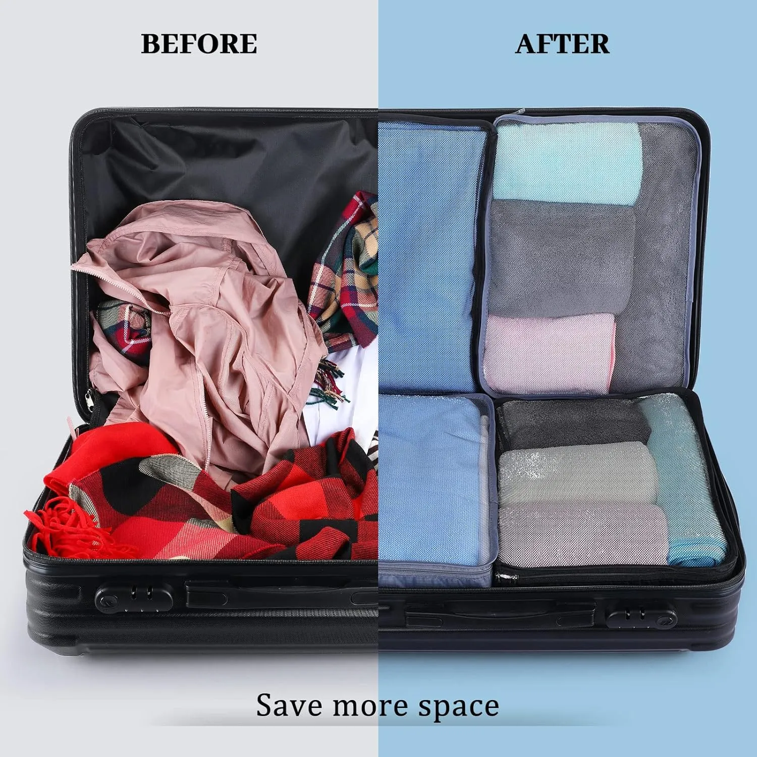 Tudomro 12 Pcs Large Packing Cubes Luggage Organizers for Suitcase Mesh Travel Organizer Bags Travel Packing Organizers for Traveling Camping Hiking