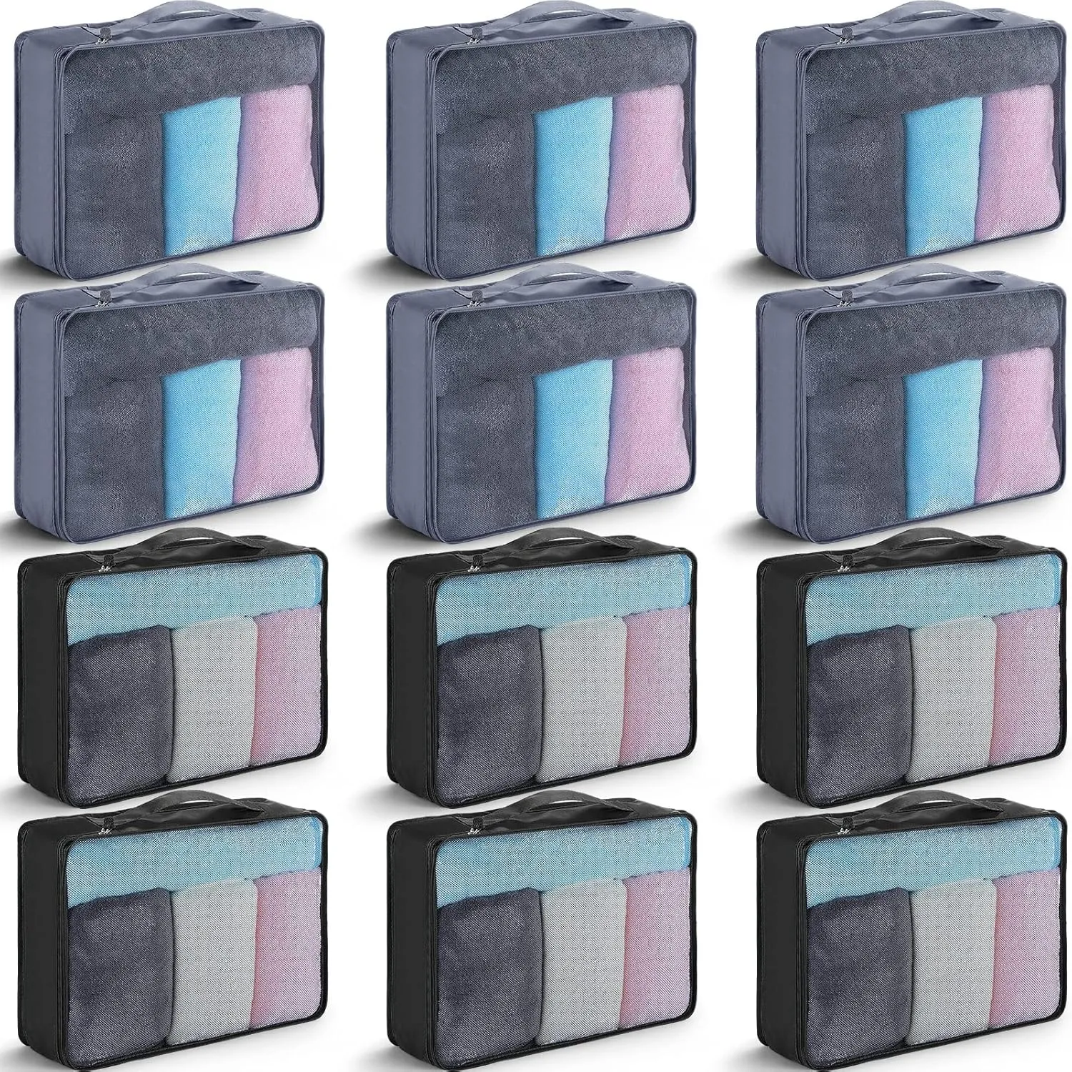 Tudomro 12 Pcs Large Packing Cubes Luggage Organizers for Suitcase Mesh Travel Organizer Bags Travel Packing Organizers for Traveling Camping Hiking