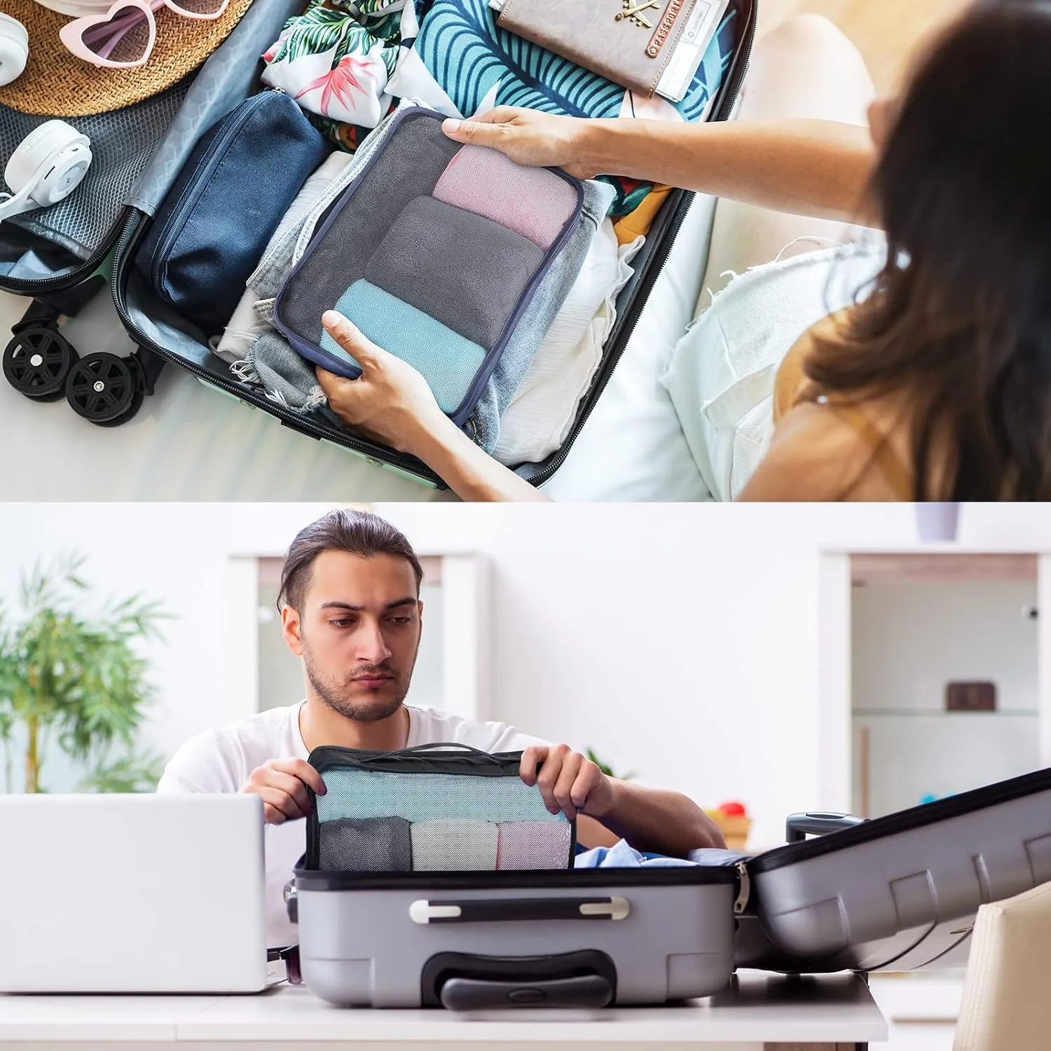 Tudomro 12 Pcs Large Packing Cubes Luggage Organizers for Suitcase Mesh Travel Organizer Bags Travel Packing Organizers for Traveling Camping Hiking