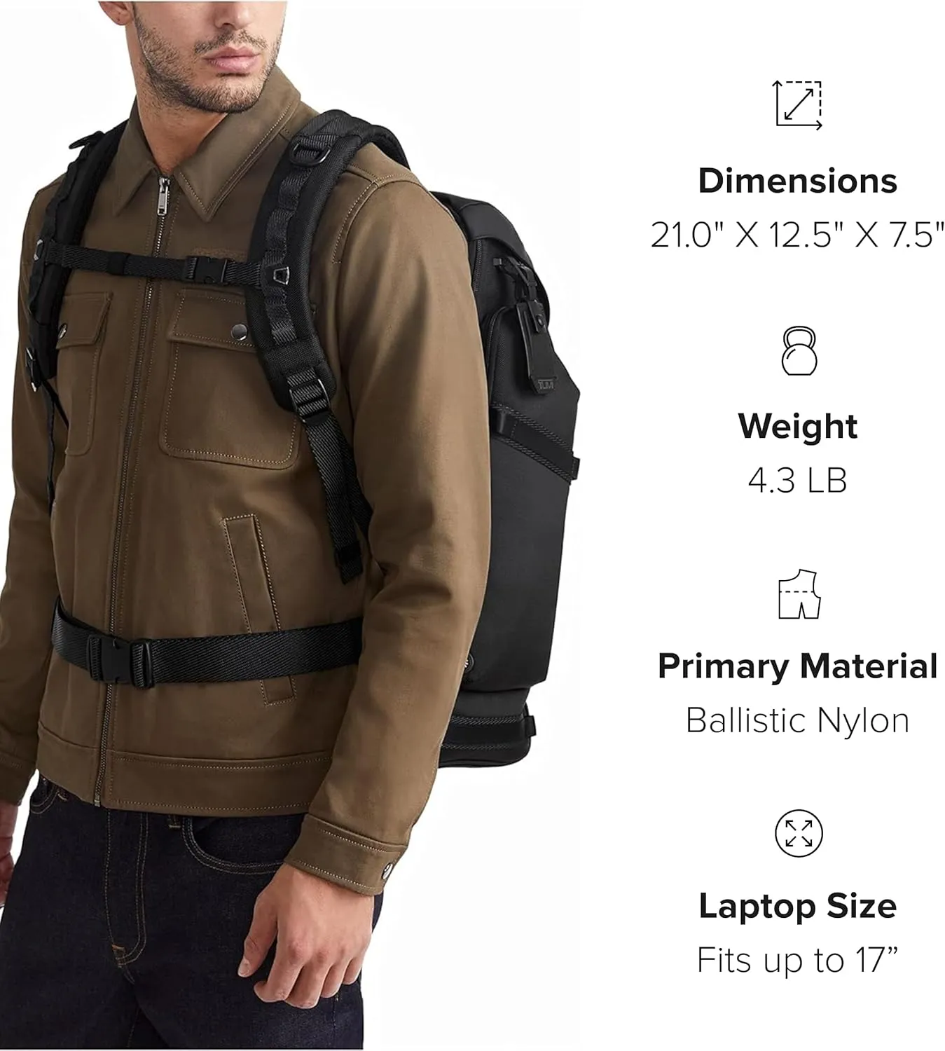 TUMI - Alpha Bravo Expedition Flap Backpack - Large Carry On Pack - Durable and Spacious Design - Fits up to 17" Laptop - Black Onyx