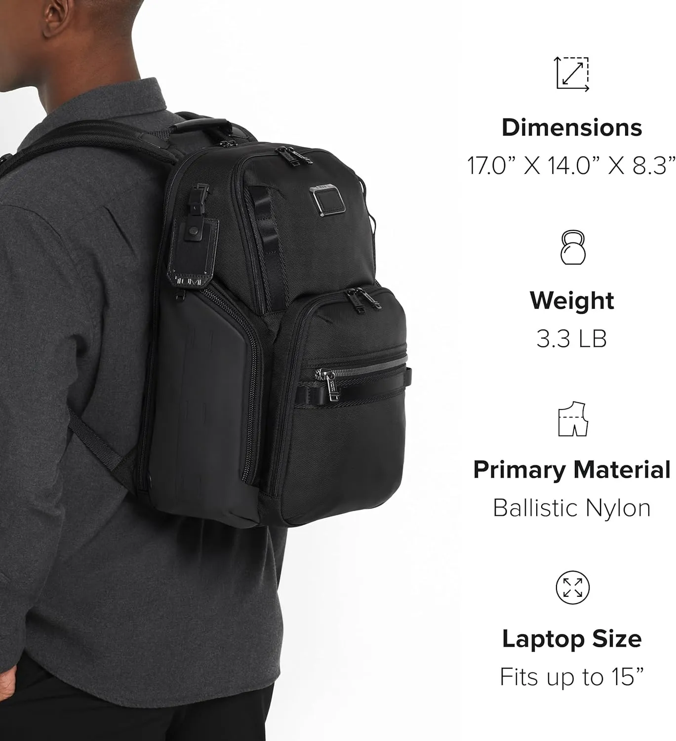 TUMI - Alpha Bravo Search Backpack - Laptop Backpack for Men & Women - Backpack for Work & Travel - 17.0" X 14.0" X 8.3" - Black Leather