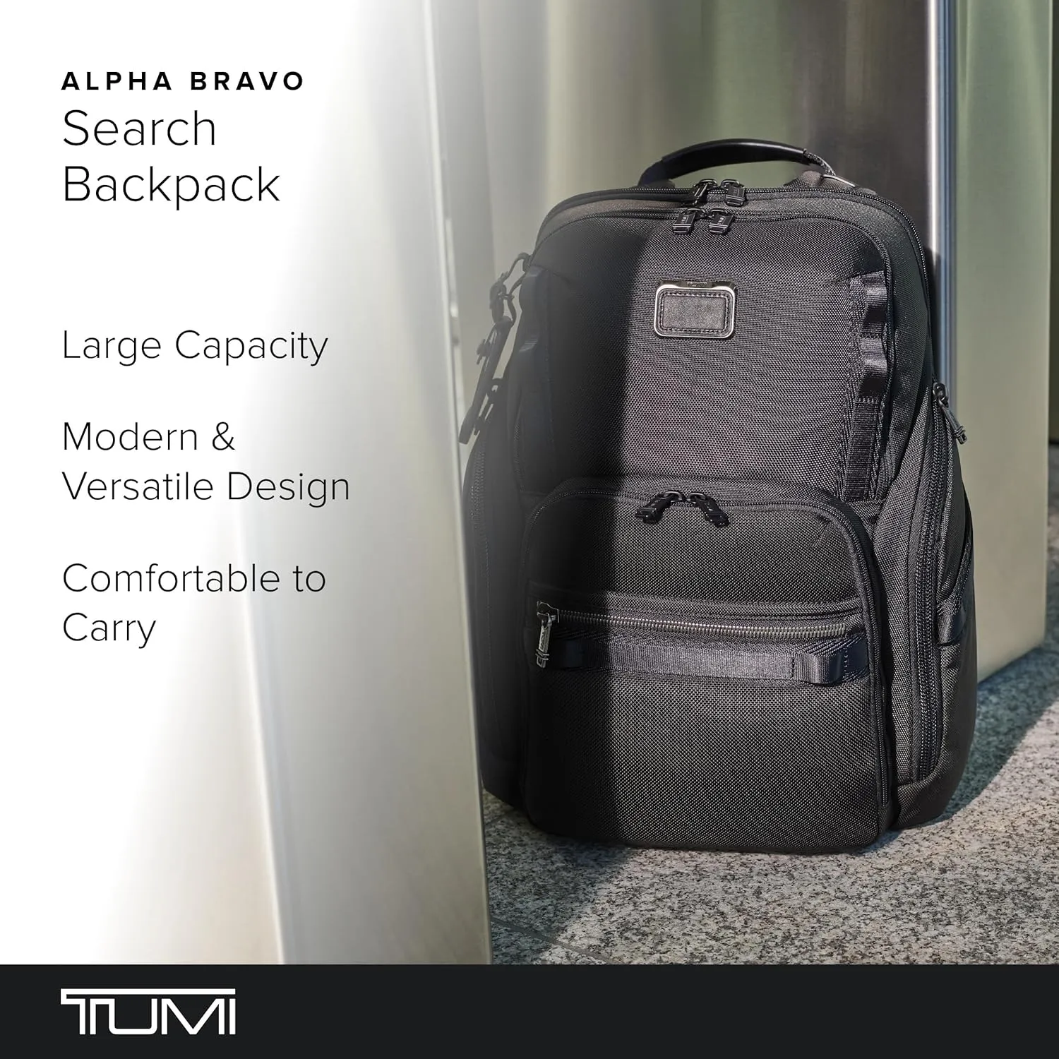 TUMI - Alpha Bravo Search Backpack - Laptop Backpack for Men & Women - Backpack for Work & Travel - 17.0" X 14.0" X 8.3" - Black Leather