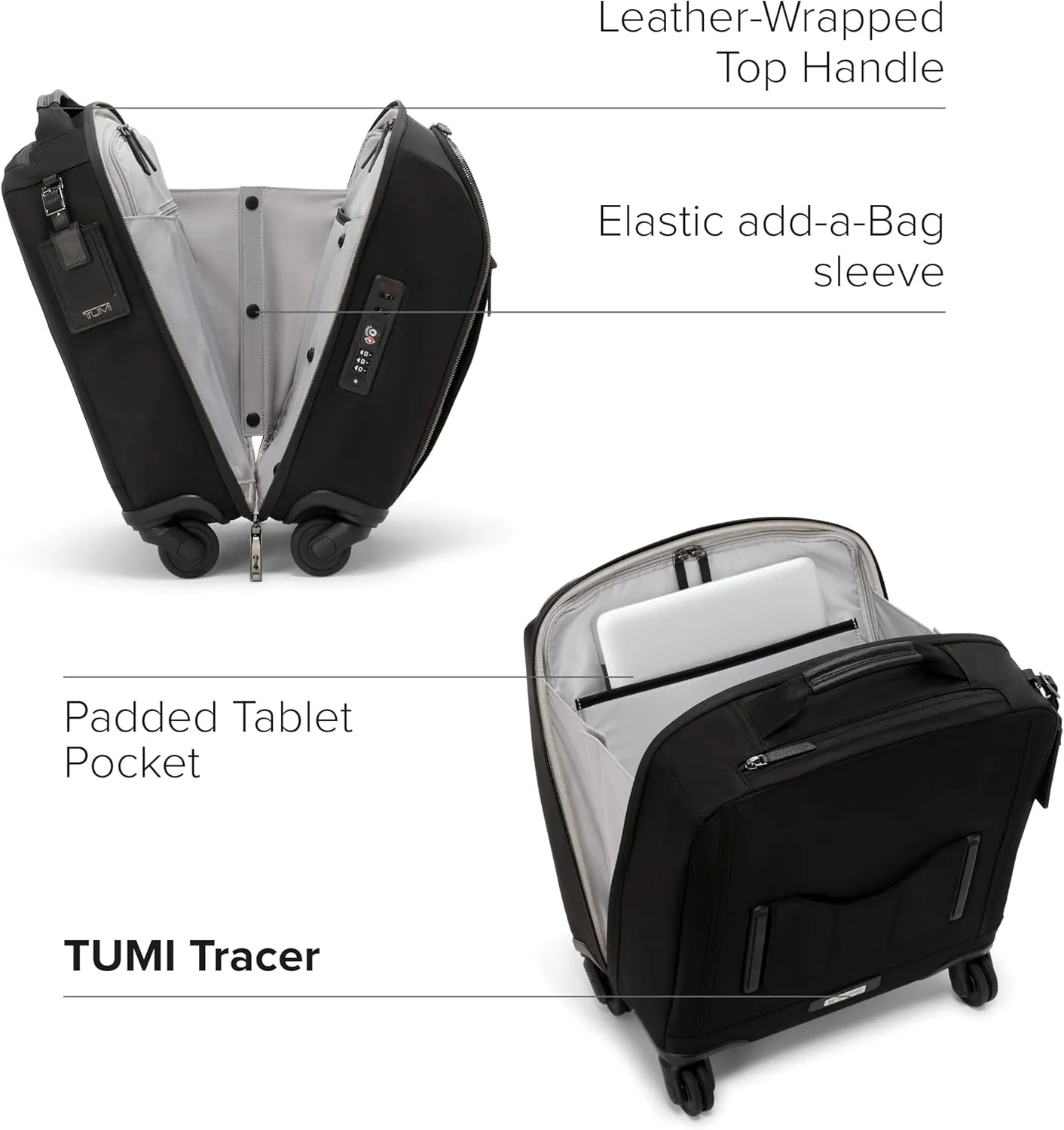 TUMI - Voyageur Leger 4 Wheel Carry-On Luggage - Lightweight and Spacious, Sleek Silhouette, Durable Women's Suitcase - 16" Compact Carry-On, Black with Gunmetal Hardware