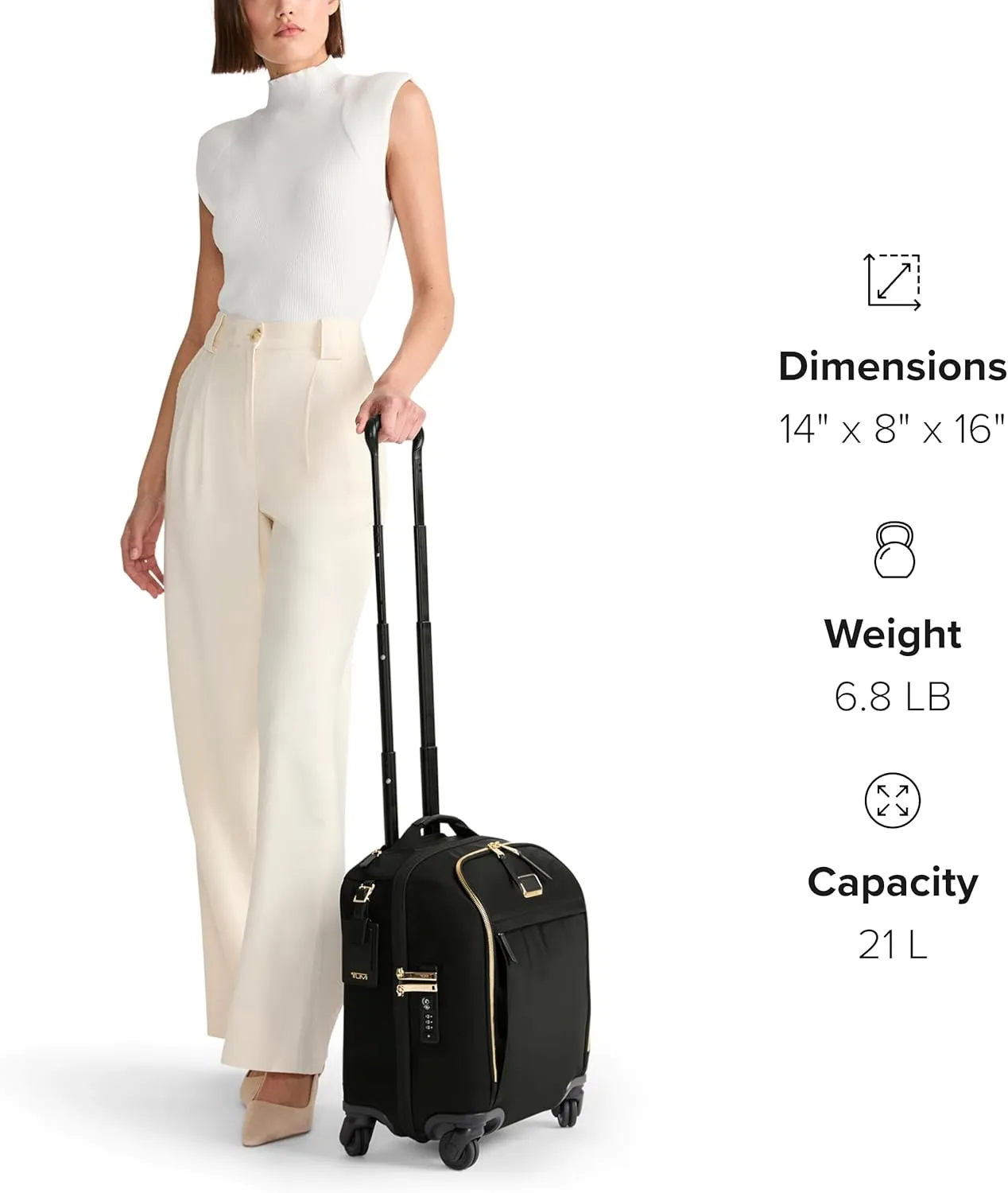 TUMI - Voyageur Leger 4 Wheel Carry-On Luggage - Lightweight and Spacious, Sleek Silhouette, Durable Women's Suitcase - 16" Compact Carry-On, Black with Gunmetal Hardware