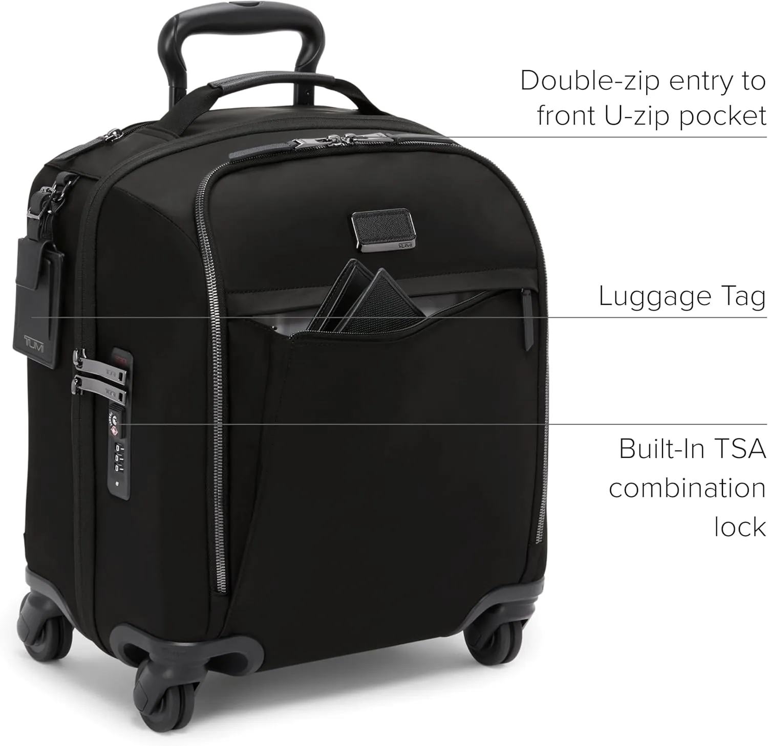 TUMI - Voyageur Leger 4 Wheel Carry-On Luggage - Lightweight and Spacious, Sleek Silhouette, Durable Women's Suitcase - 16" Compact Carry-On, Black with Gunmetal Hardware