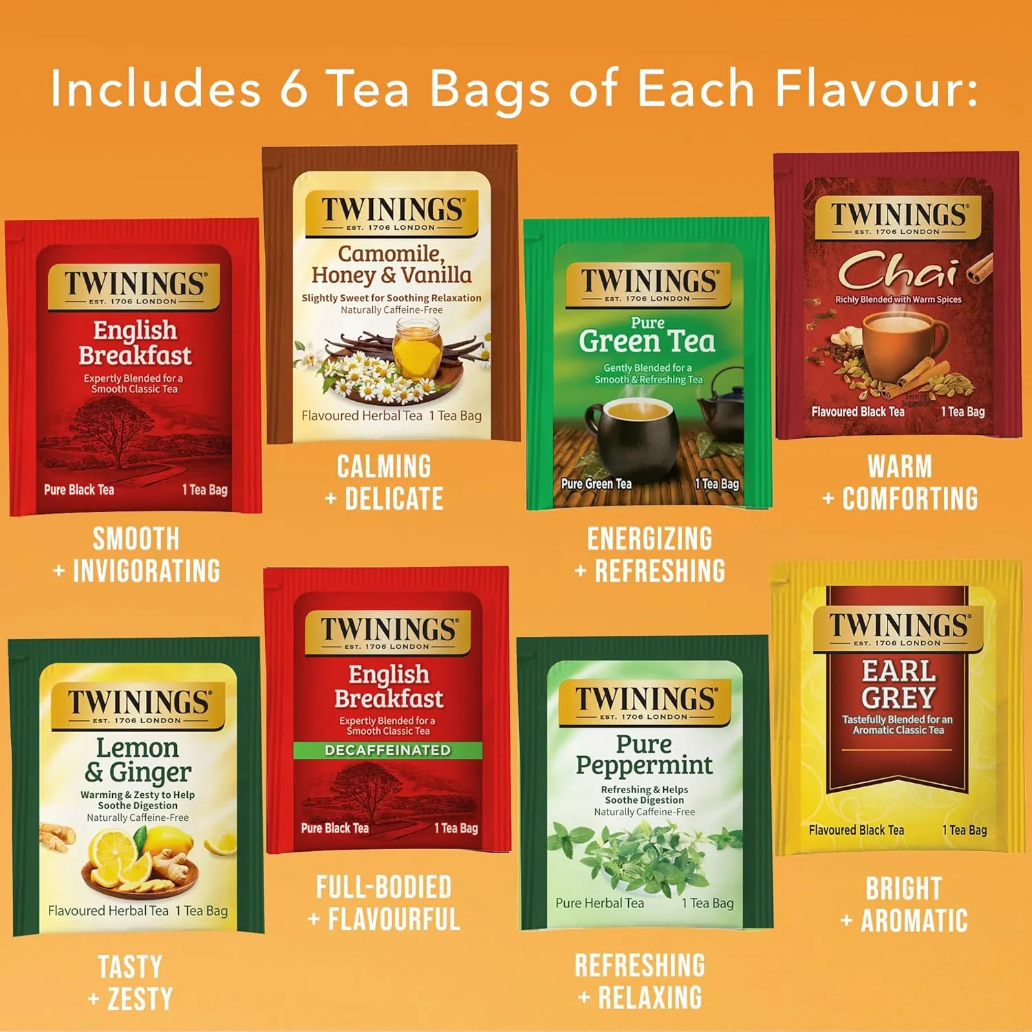 Twinings Tea Classics Collection Gift Box Sampler, 48 Count (Pack of 1), Enjoy Hot or Iced | Includes Black, Herbal, Green, & Chai Teas