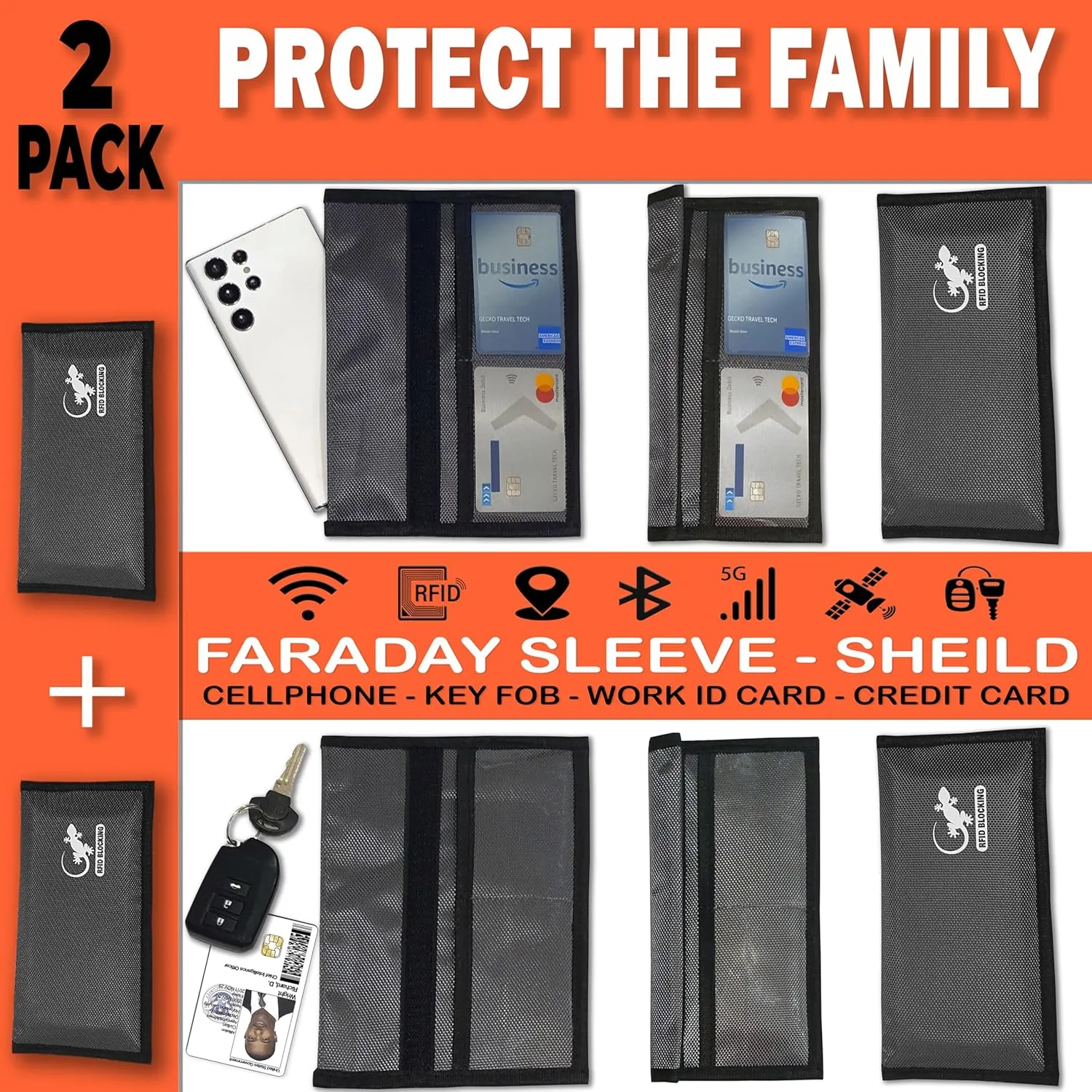 Two Faraday Bags Anti-Tracking GPS RFID Signal Blocker Wallet Shielding Pouches (x2) Protective Cases for Cell Phone Car Key FOB, Data Privacy, Electronic Device Security (2 PACK - POCKET GRAY)