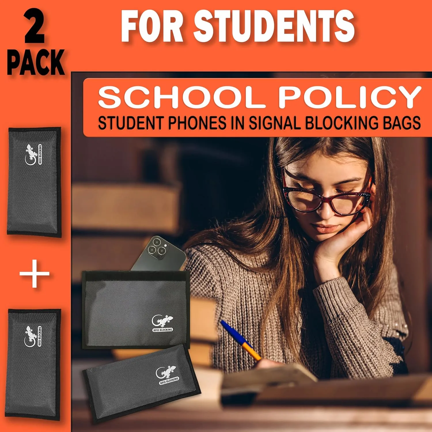 Two Faraday Bags Anti-Tracking GPS RFID Signal Blocker Wallet Shielding Pouches (x2) Protective Cases for Cell Phone Car Key FOB, Data Privacy, Electronic Device Security (2 PACK - POCKET GRAY)