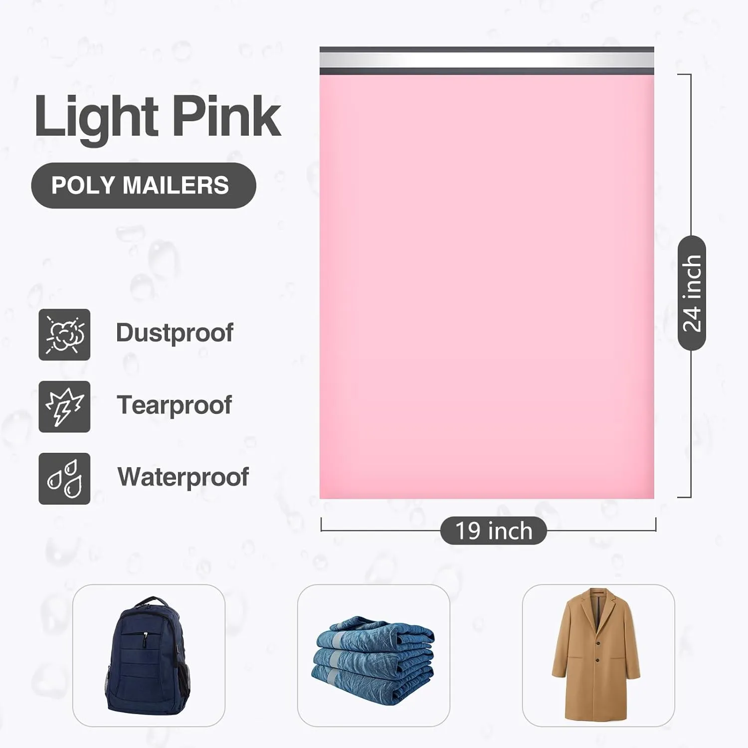 UCGOU Poly Mailers 19x24 Inch Light Pink 50 Pack Extra Large Shipping Bags Strong Thick Mailing Envelopes Self Seal Adhesive Waterproof and Tear Proof Boutique Postal for Clothing Quilt and More