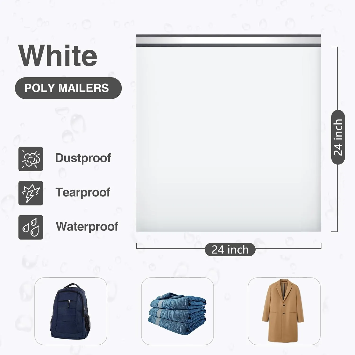 UCGOU Poly Mailers 24x24 Inch White 50 Pack Extra Large Shipping Bags Strong Thick Mailing Envelopes Self Seal Adhesive Waterproof and Tear Proof Boutique Postal for Clothing Quilt and More
