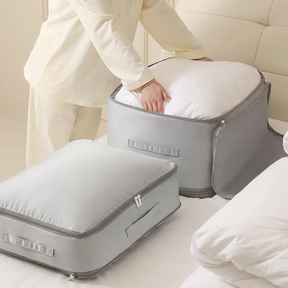 Ultra Space Saving Self Compression Organizer, 2024 Upgraded Space Saver Comforter Storage Bag, Large Capacity Compression Storage Bags for Clothes Blankets Travel Moving Bags (Grey, Large)