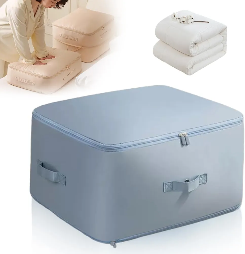 Ultra Space Saving Self Compression Organizer, 2025 Heavy Duty Storage Travel Packing Storage Tote, Storage Tote for Space Saving, Clothing Storage Bag for Comforters Blankets Bedding (Blue, X-Large)