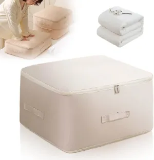 Ultra Space Saving Self Compression Organizer, 2025 Upgrade Space Saver Quilt Compression Storage Bag, Premium Comforter Storage Bag Packaging Cube Bedding Storage Bag (Beige, Large(54x42x30cm))
