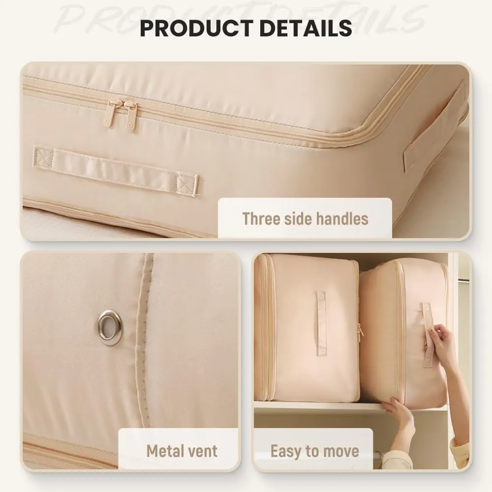 Ultra Space Saving Self Compression Organizer, 2025 Upgrade Space Saver Quilt Compression Storage Bag, Premium Comforter Storage Bag Packaging Cube Bedding Storage Bag (Beige, Large(54x42x30cm))