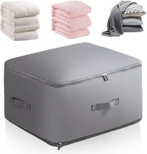 Ultra Space Saving Self Compression Organizer, Upgraded Propositiony Ultra Space Saving Quilt Storage Bag, Storage Tote for Space Saving Moving Organizer Bags for Cube Bedding Storage (Gray, Large)