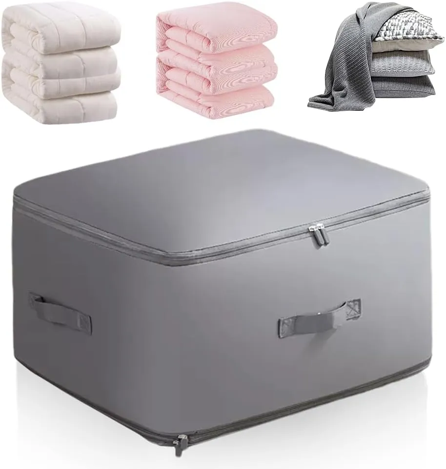 Ultra Space Saving Self Compression Organizer, Upgraded Propositiony Ultra Space Saving Quilt Storage Bag, Storage Tote for Space Saving Moving Organizer Bags for Cube Bedding Storage (Gray, Large)