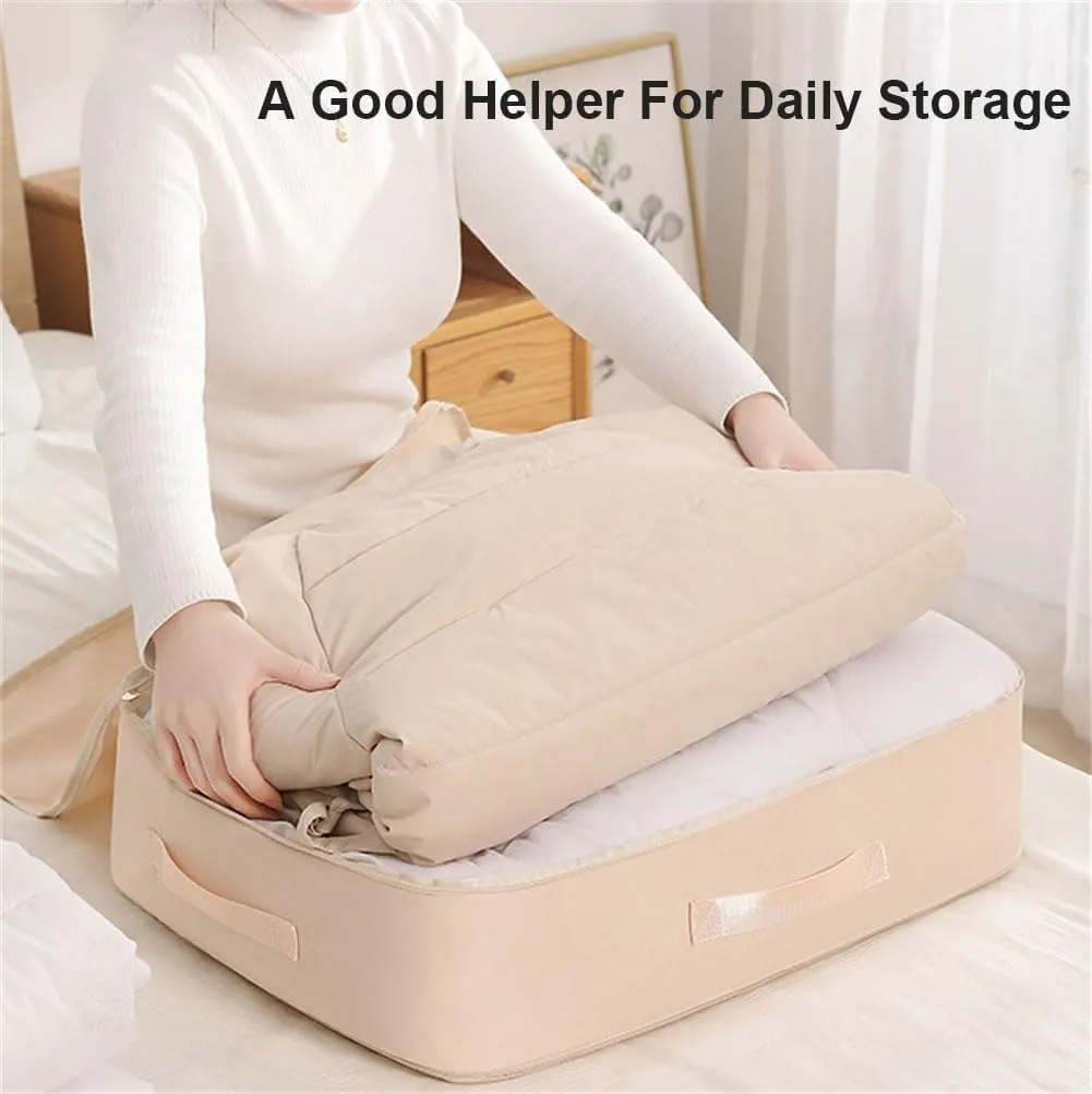 Ultra Space Saving Self Compression Organizer,Heavy Duty Comforter Storage Bag,Storage Tote for Space Saving,Self Compression Organizer Bags for Comforters,Clothes,Blankets (Apricot, L (54*42*30CM))