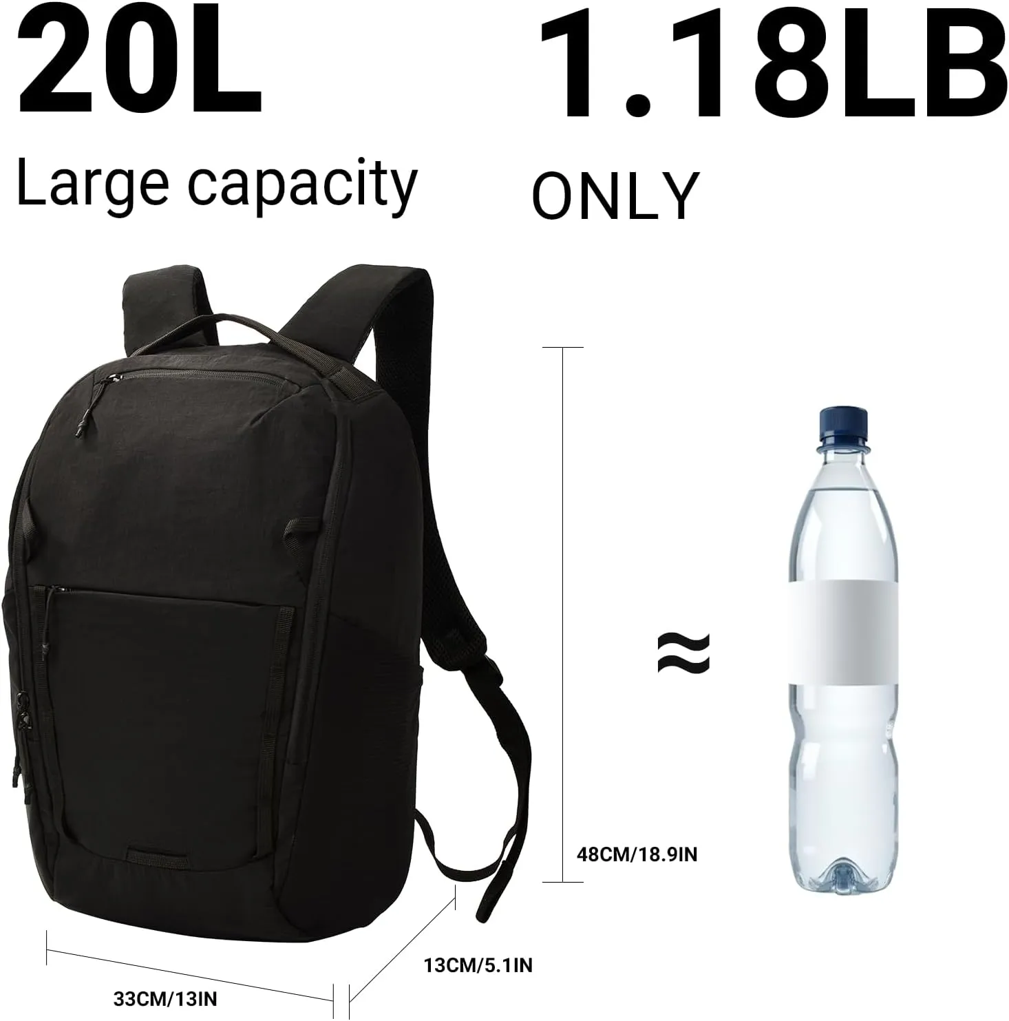 Ultralight Lightweight Hiking Backpack 20L,Small Travel Camping Outdoor Sports Casual Daypack for Men Women,Black