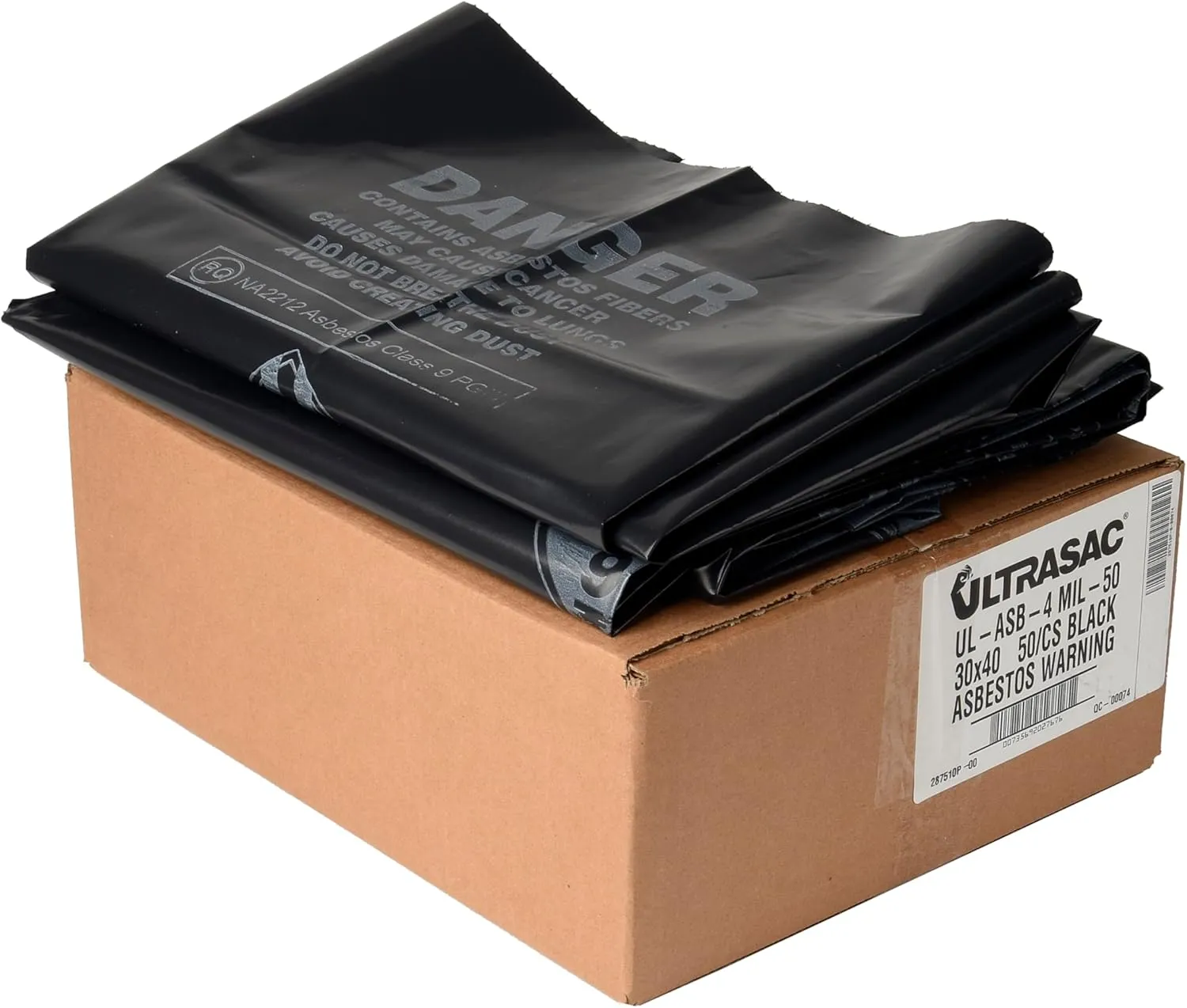 Ultrasac 33 Gal. Asbestos 4 Mil Bag - 30" x 40" - Pack of 50, Black (UL-ASB-4 MIL-50)