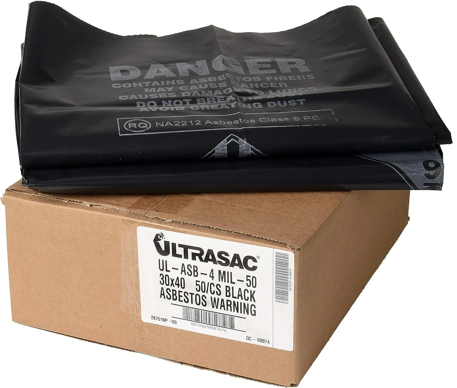 Ultrasac 33 Gal. Asbestos 4 Mil Bag - 30" x 40" - Pack of 50, Black (UL-ASB-4 MIL-50)