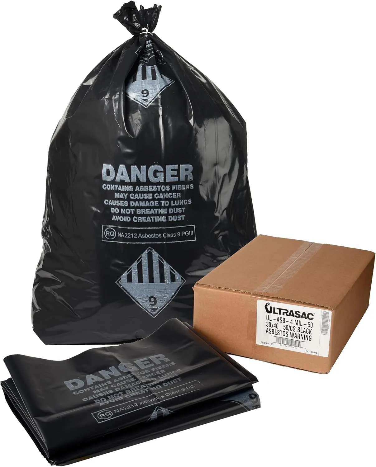 Ultrasac 33 Gal. Asbestos 4 Mil Bag - 30" x 40" - Pack of 50, Black (UL-ASB-4 MIL-50)