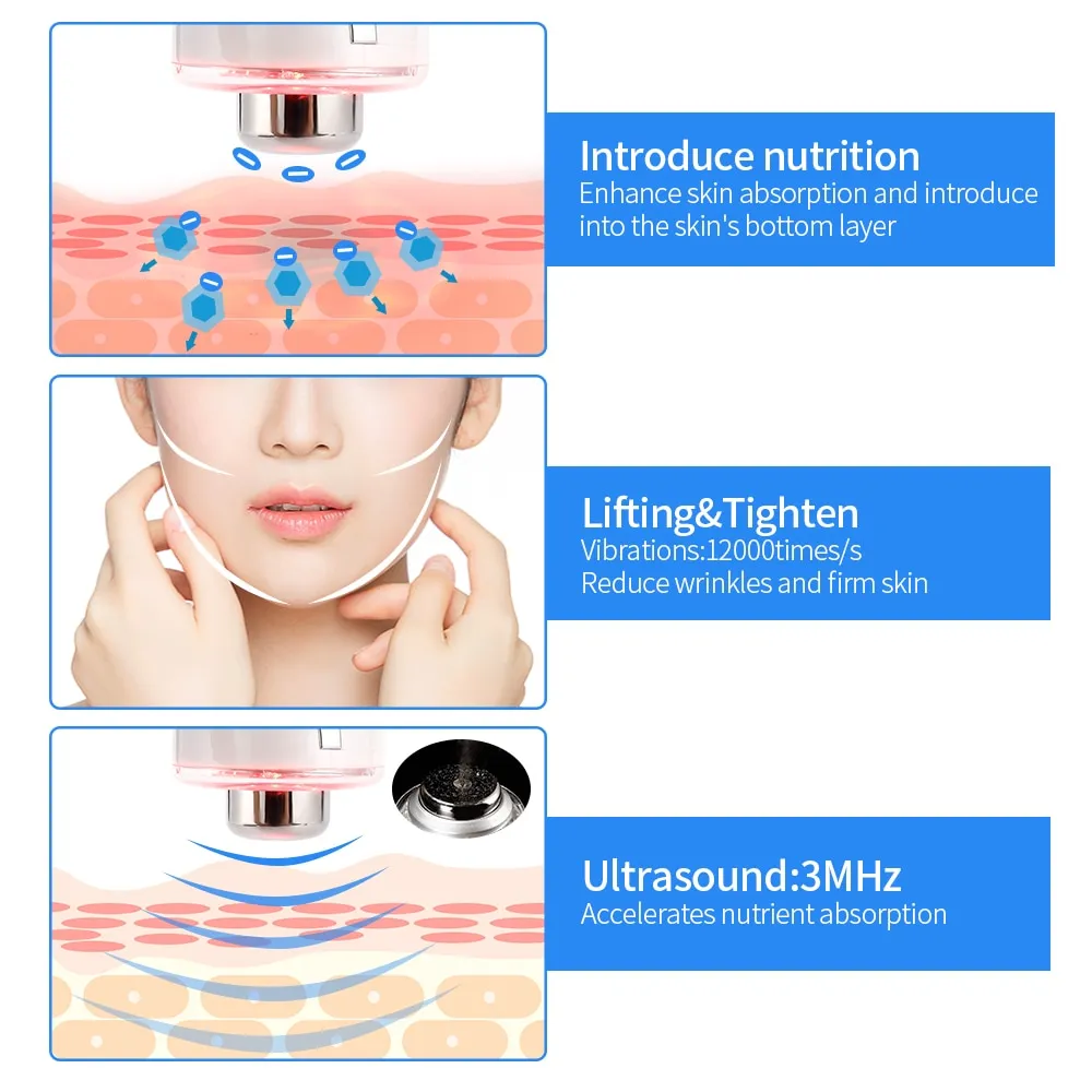 Ultrasonic Deep Cleaning Device Facial Lifting Massager 3 Colors LED Light