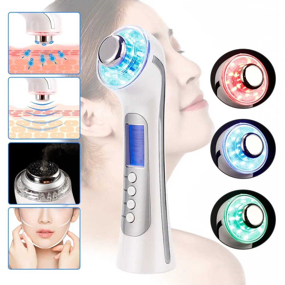 Ultrasonic Deep Cleaning Device Facial Lifting Massager 3 Colors LED Light