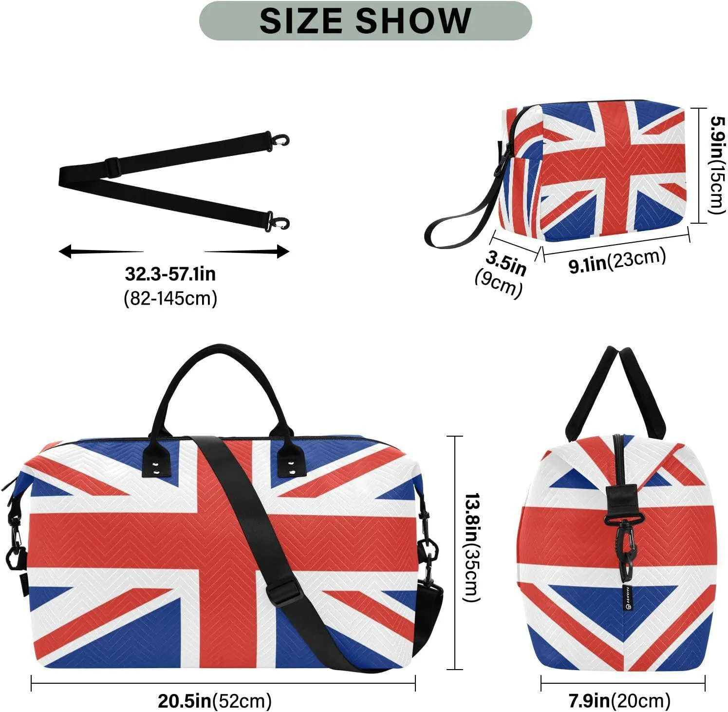 United Kingdom Flag Travel Duffle Bag Gym Bag Weekender Bags Quilt Overnight Bag Carry On Bag with Make Up Bag for Women Ladies Trip Airplane Travel Essentials Gifts