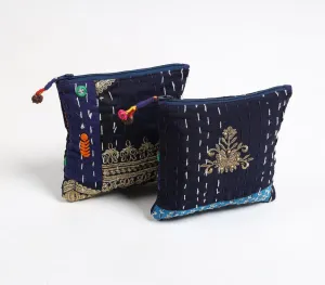 Upcycled Fabric Patchwork Pouches with Kantha Embroidery (set of 2)