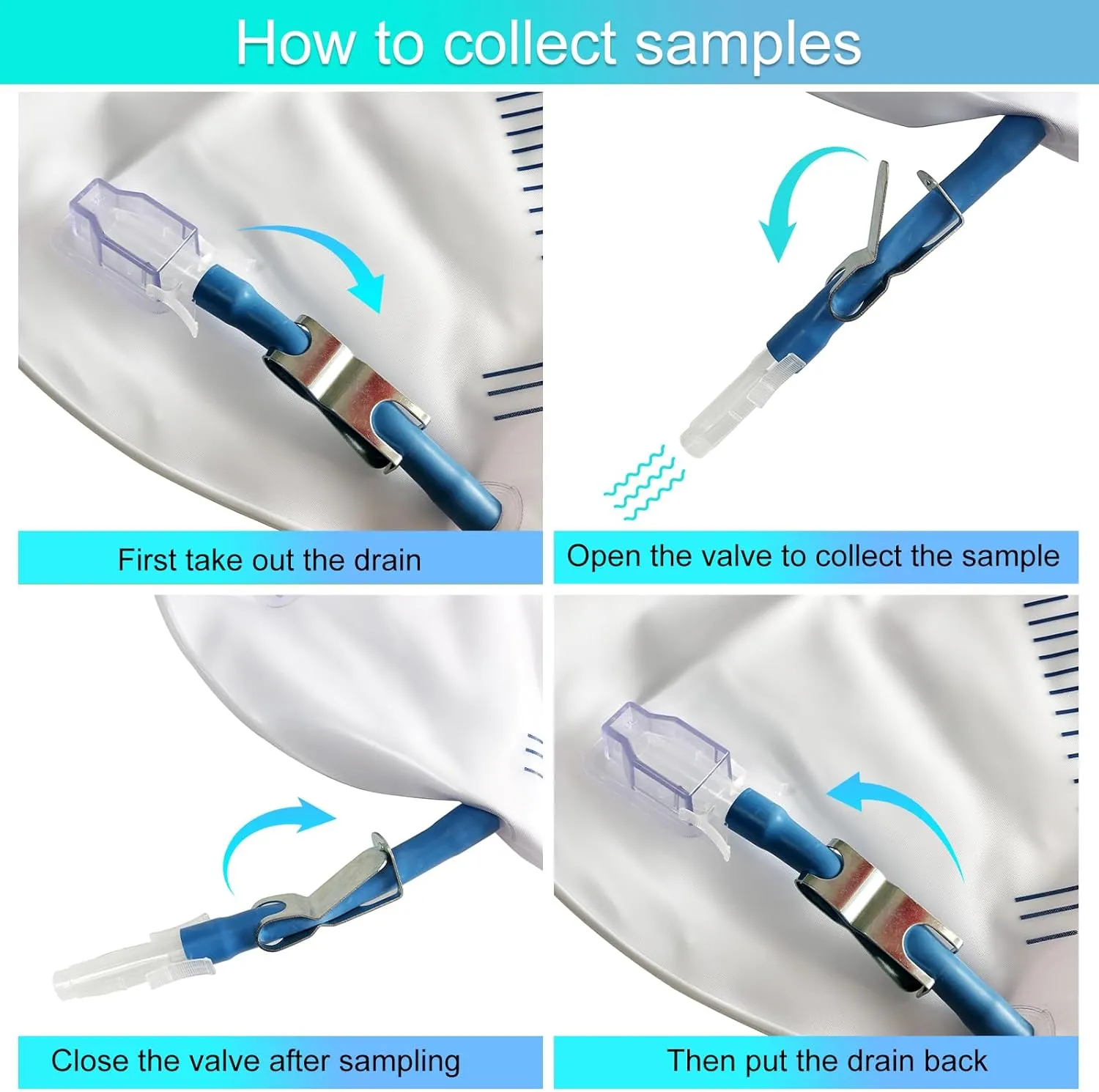 Urinary Drainage Bag with Anti-Reflux Chamber, Bedside Drainage Bag 2000 mL with 48" Drainage Tube, Hook Hanger and Clips, Urine Bag with Metals Buckle for Home and Hospitals, 10 Pack