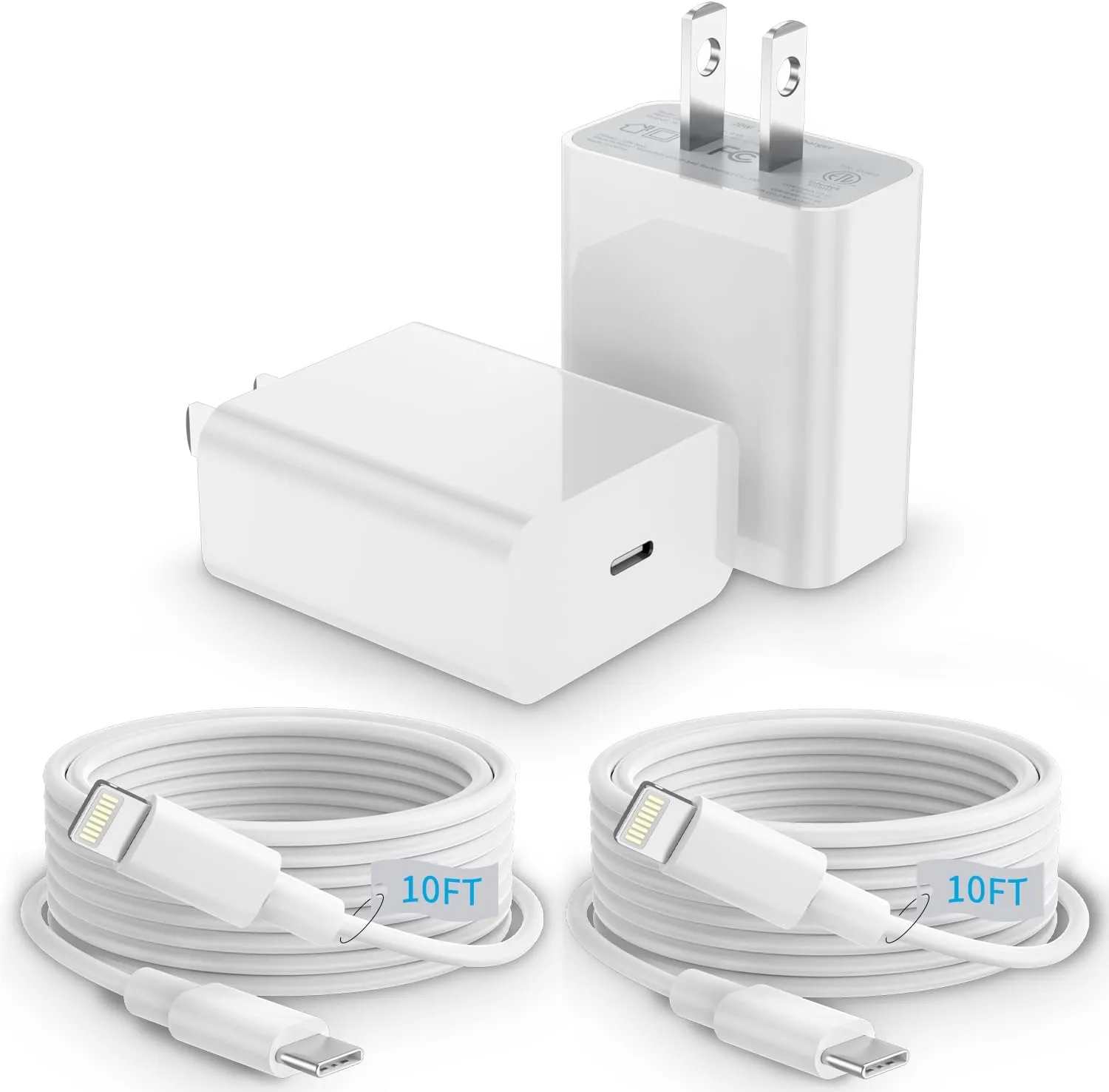 USBC Charger for iPhone Charger, 2-Pack 20W PD USB-C Fast Wall Chargers, USB C Charging Block with 10ft Type-C to Lightning Cable for iPhone 14 Plus/ 13 Pro/ 12 Mini/ 11 Pro Max/X/ 8/ iPad/AirPods