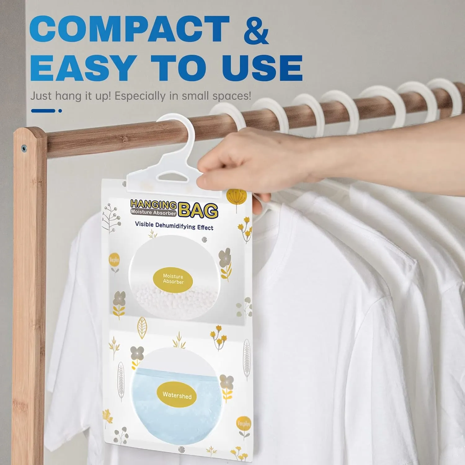 Vacplus Moisture Absorbers, Hanging Closet Dehumidifier Bags, Humidity Packs, Desiccant, Closet Dehumidifiers with Fragrance Free, 10 Pack, 9.8OZ