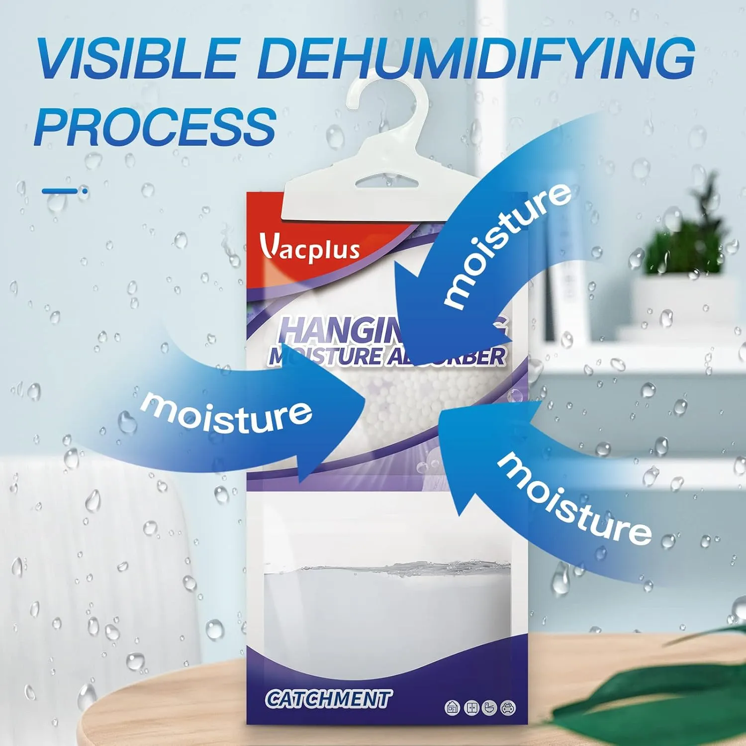Vacplus Moisture Absorbers, Hanging Closet Dehumidifier Bags, Humidity Packs, Desiccant, Closet Dehumidifiers with Lavender Fragrance, 10 Pack, 9.8OZ