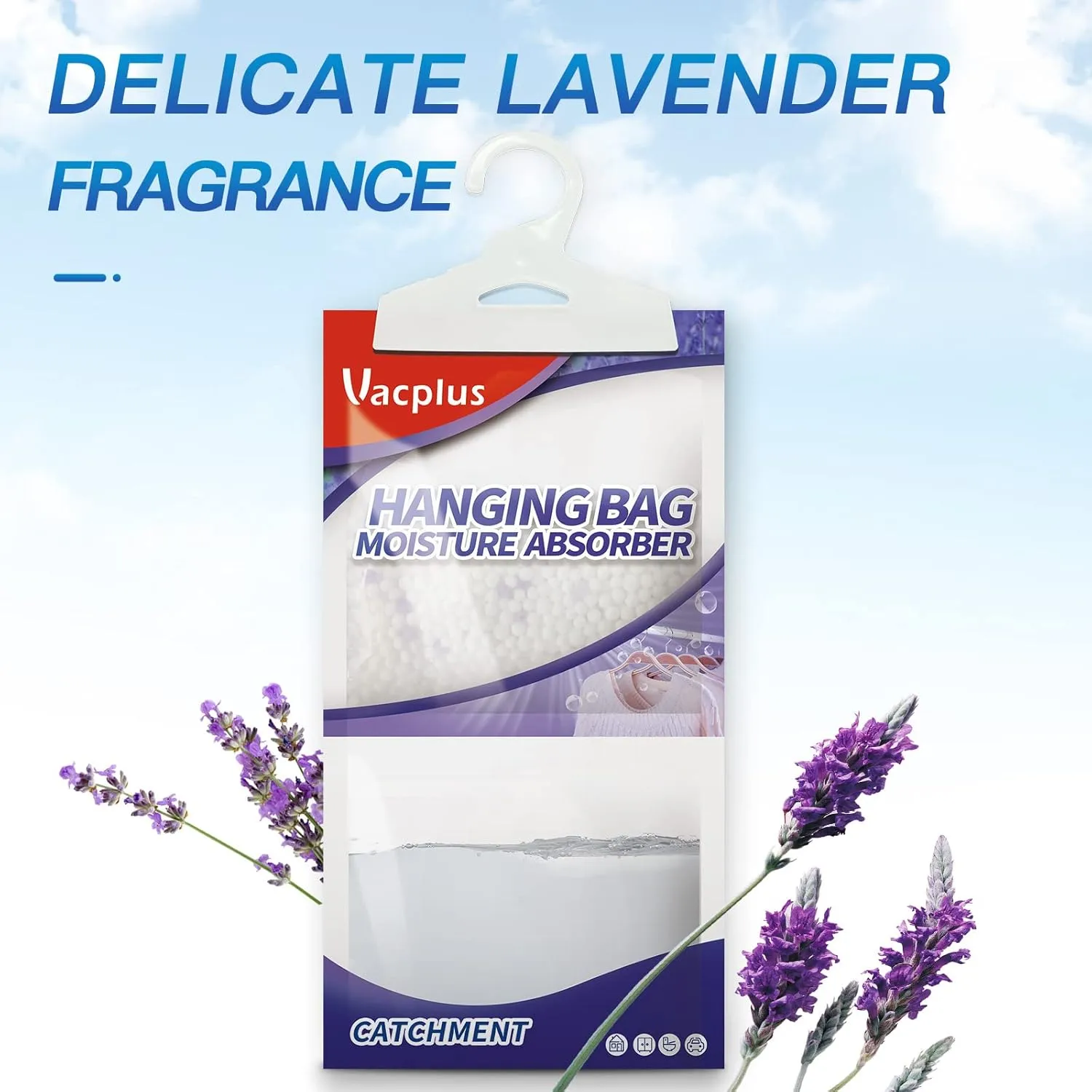 Vacplus Moisture Absorbers, Hanging Closet Dehumidifier Bags, Humidity Packs, Desiccant, Closet Dehumidifiers with Lavender Fragrance, 10 Pack, 9.8OZ