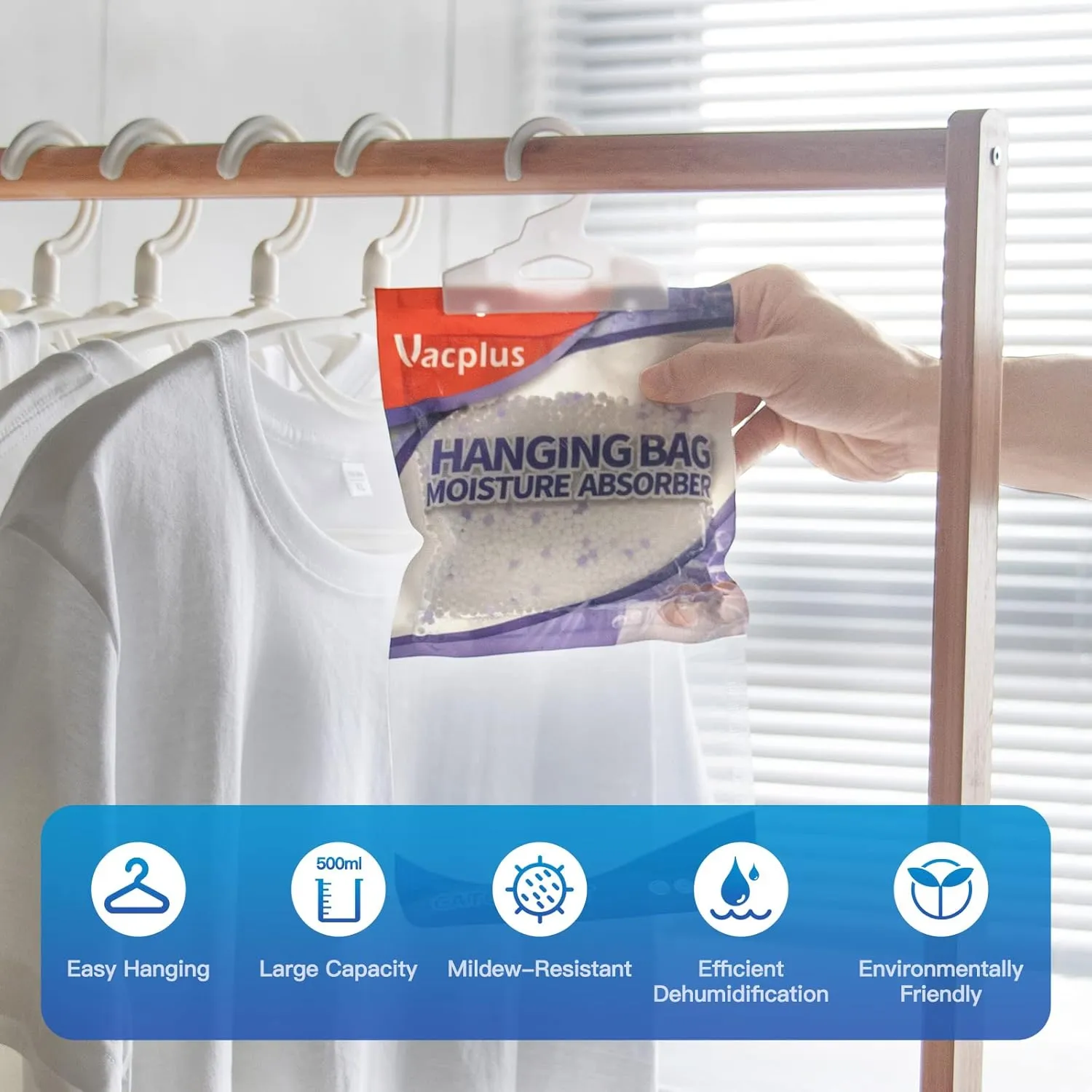 Vacplus Moisture Absorbers, Hanging Closet Dehumidifier Bags, Humidity Packs, Desiccant, Closet Dehumidifiers with Lavender Fragrance, 10 Pack, 9.8OZ