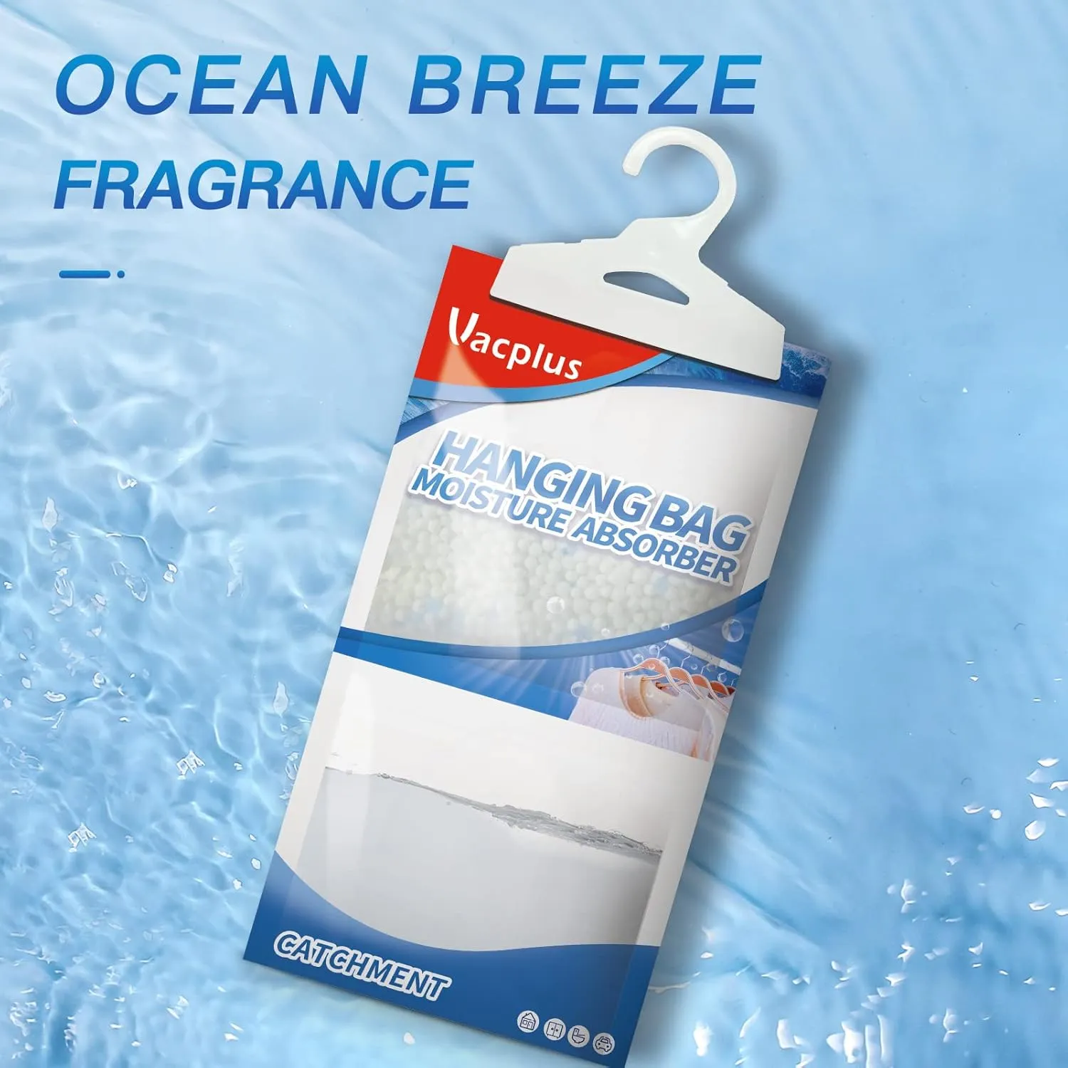 Vacplus Moisture Absorbers, Hanging Closet Dehumidifier Bags, Humidity Packs, Desiccant, Closet Dehumidifiers with Ocean Breeze Fragrance, 10 Pack, 9.8OZ