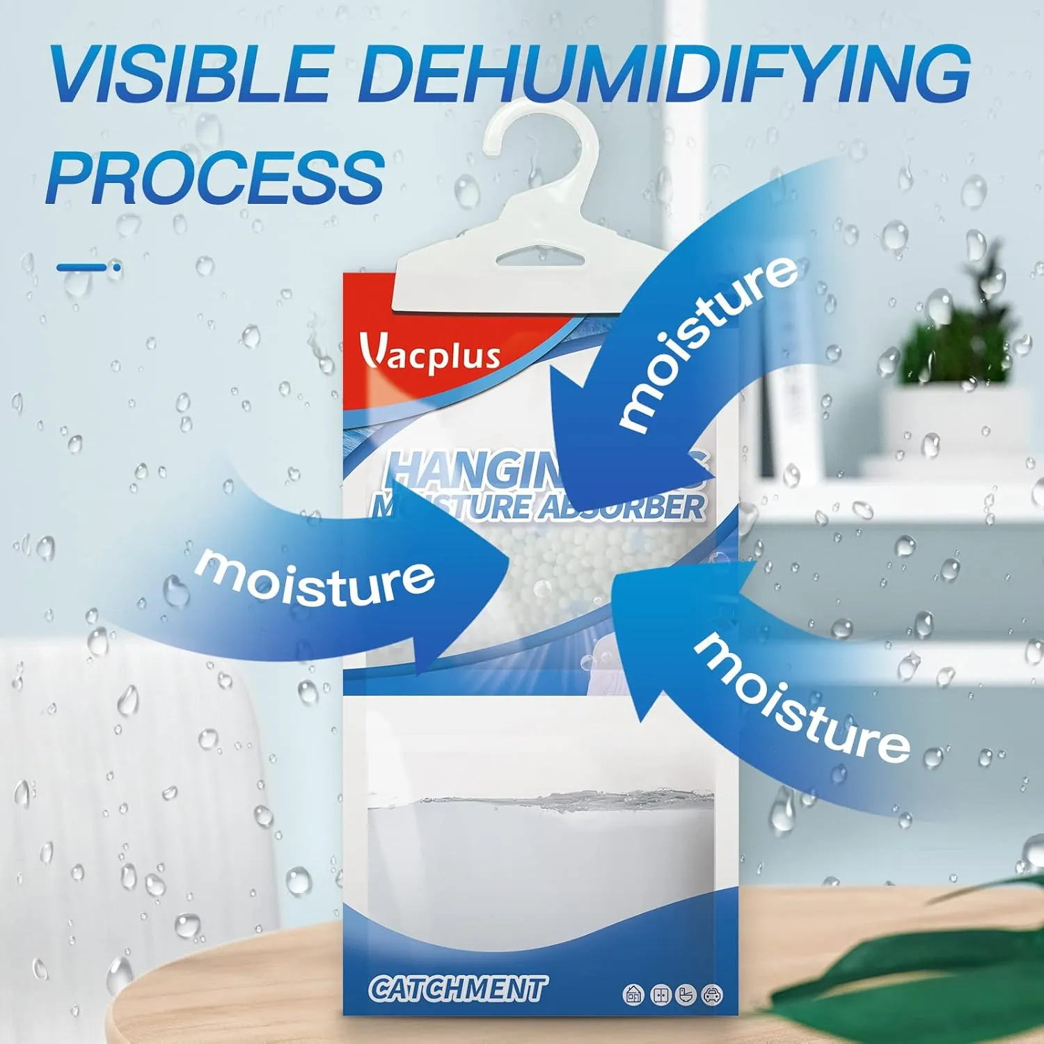 Vacplus Moisture Absorbers, Hanging Closet Dehumidifier Bags, Humidity Packs, Desiccant, Closet Dehumidifiers with Ocean Breeze Fragrance, 10 Pack, 9.8OZ