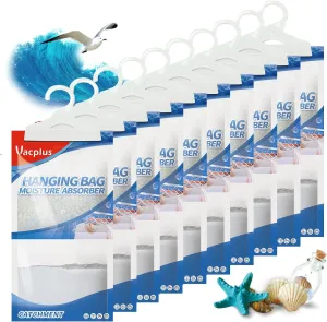 Vacplus Moisture Absorbers, Hanging Closet Dehumidifier Bags, Humidity Packs, Desiccant, Closet Dehumidifiers with Ocean Breeze Fragrance, 10 Pack, 9.8OZ
