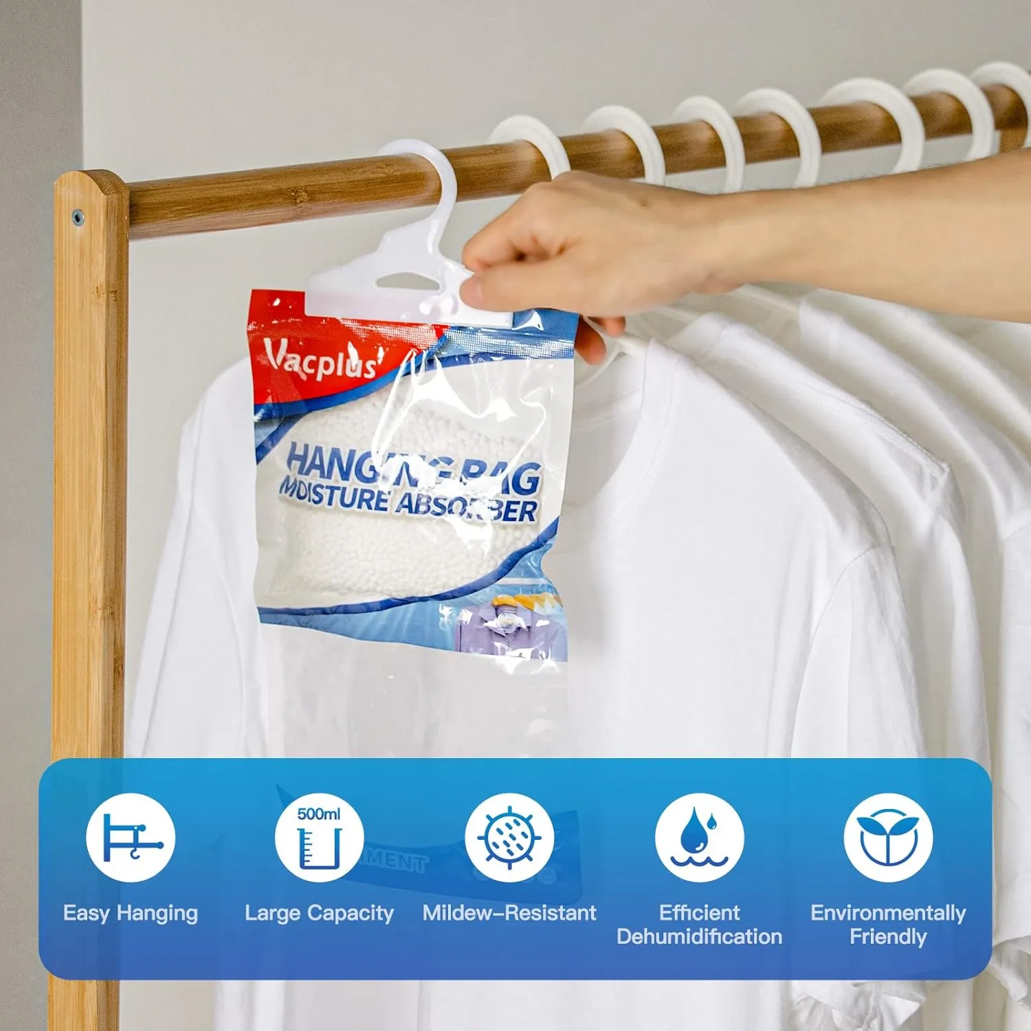 Vacplus Moisture Absorbers Packets, Fragrance Free 15 Pack, Humidity Packs, Dessicant Packets, Hanging Closet Dehumidifier Bags, Dehumidifier for Bathroom 9.8OZ