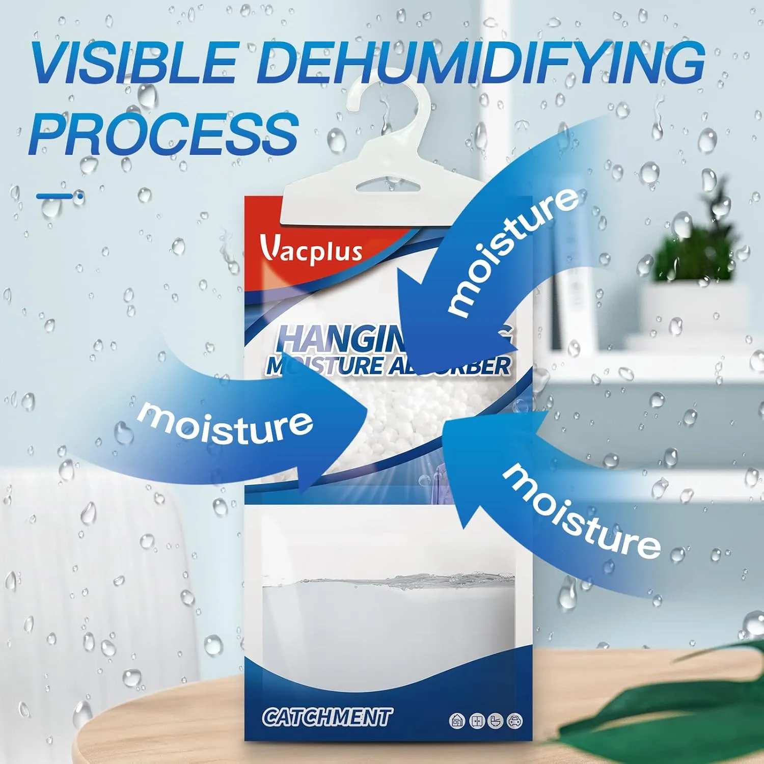 Vacplus Moisture Absorbers Packets, Fragrance Free 15 Pack, Humidity Packs, Dessicant Packets, Hanging Closet Dehumidifier Bags, Dehumidifier for Bathroom 9.8OZ