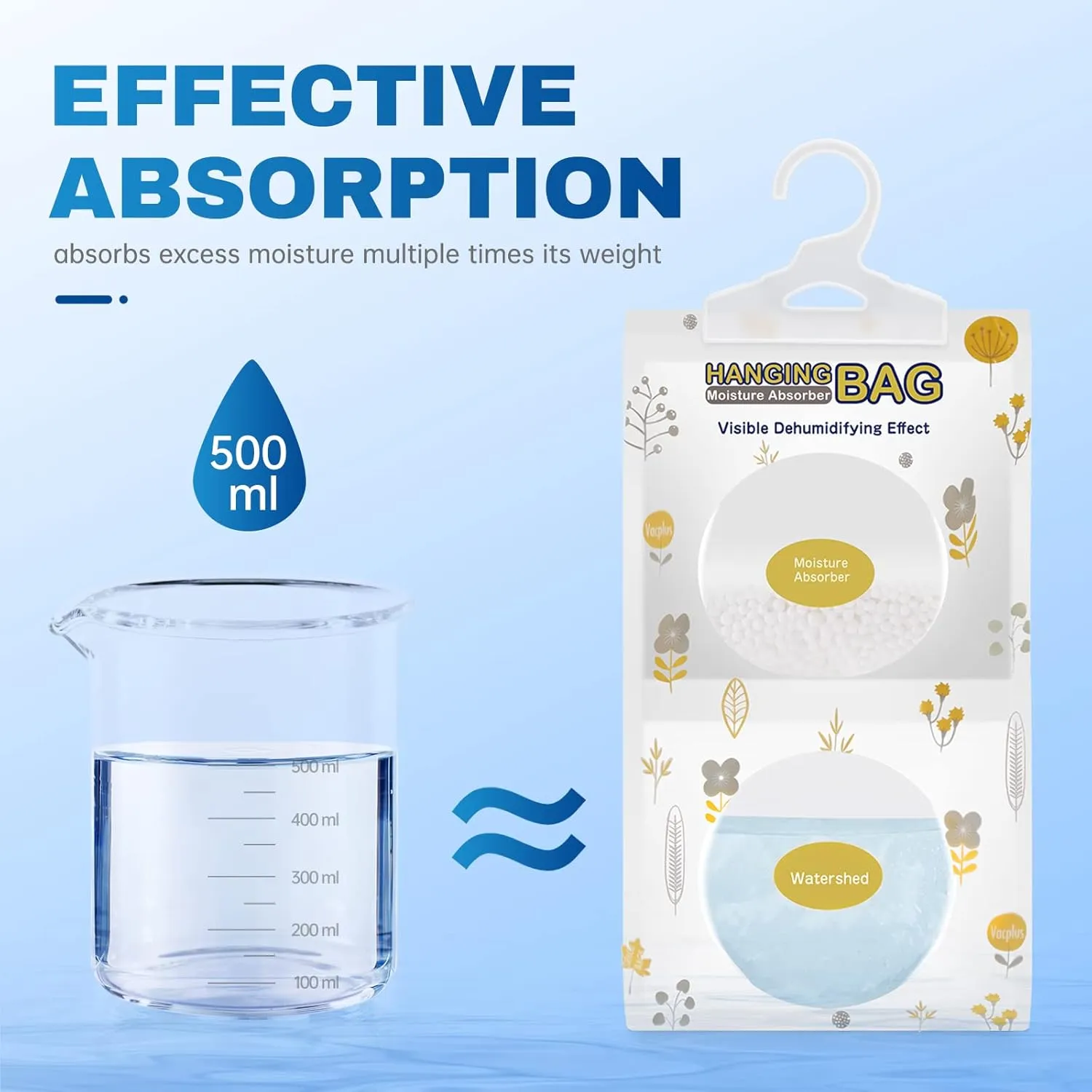 Vacplus Moisture Absorbers Packets, Fragrance Free 5 Pack, Humidity Packs, Dessicant Packets, Hanging Closet Dehumidifier Bags, Dehumidifier for Bathroom 9.8OZ