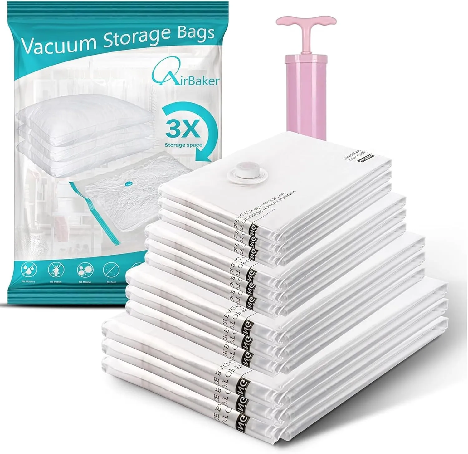 vacuum sealed bags for clothing 12 Pack, Vacuum Storage Bags (3 Extra Large/3 Large/3 Medium/3 Small) for Travel Luggage Clothes Blankets Comforters, Includes Hand Pump