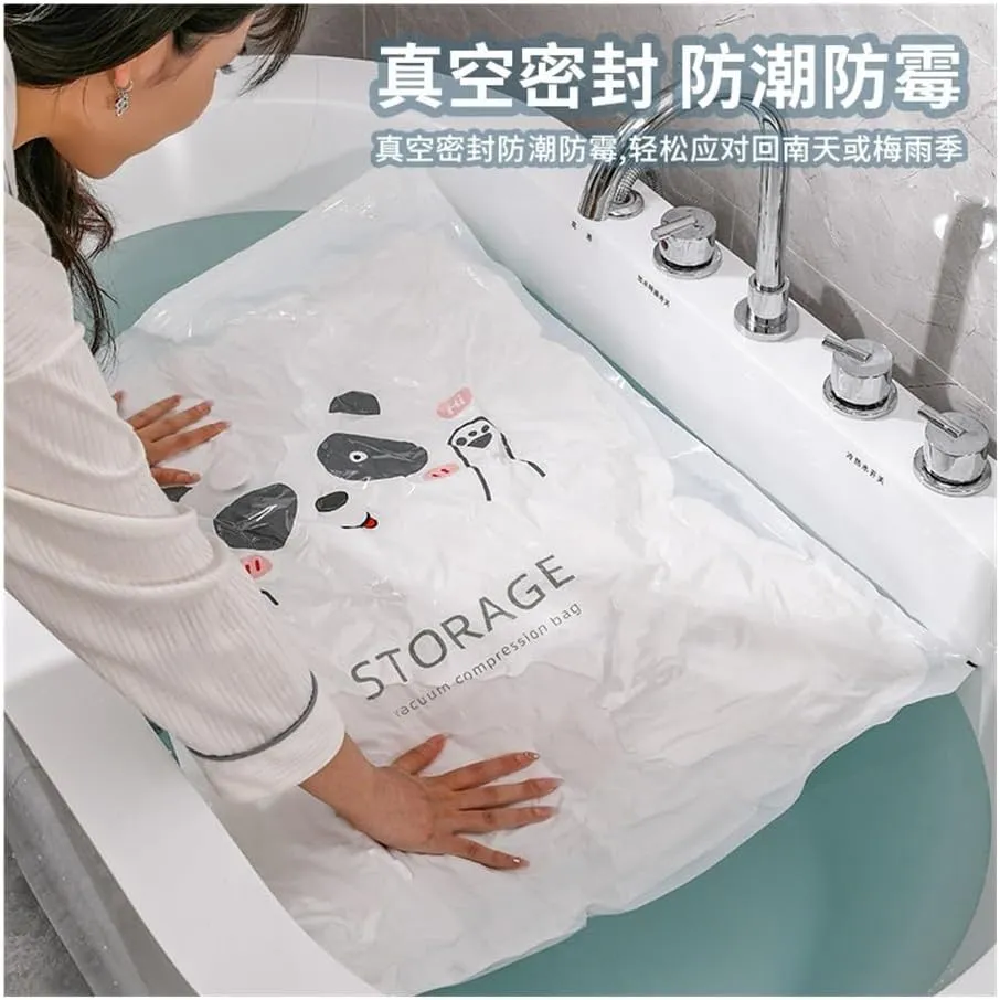Vacuum Storage Bag Pumping Cotton Quilt Compression Bag Packing Finishing Vacuum Bag Thickening Clothes Storage Bag(Panda,60 X 80cm)
