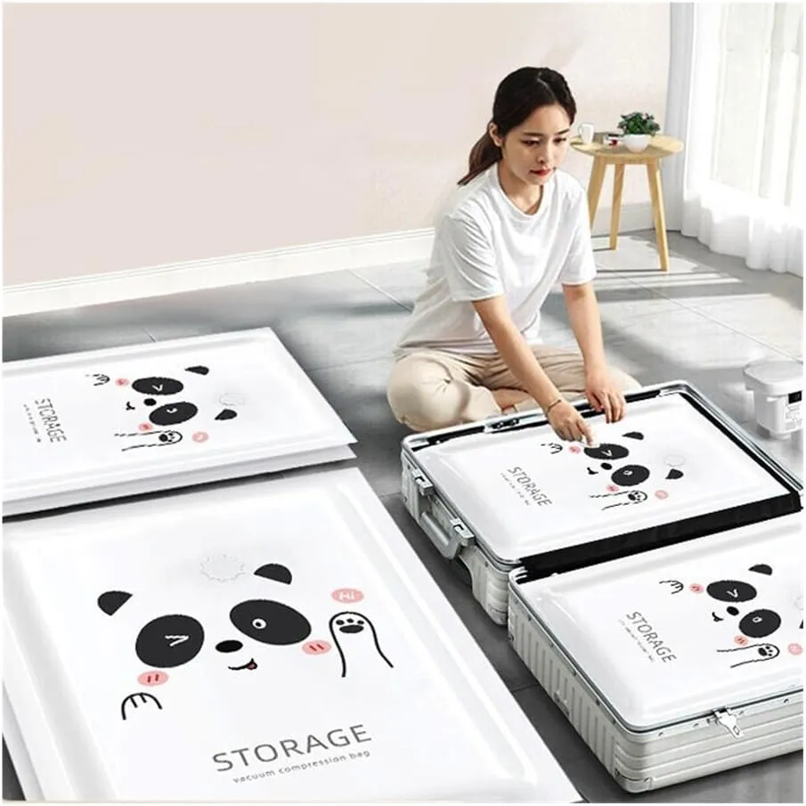 Vacuum Storage Bag Pumping Cotton Quilt Compression Bag Packing Finishing Vacuum Bag Thickening Clothes Storage Bag(Panda,60 X 80cm)