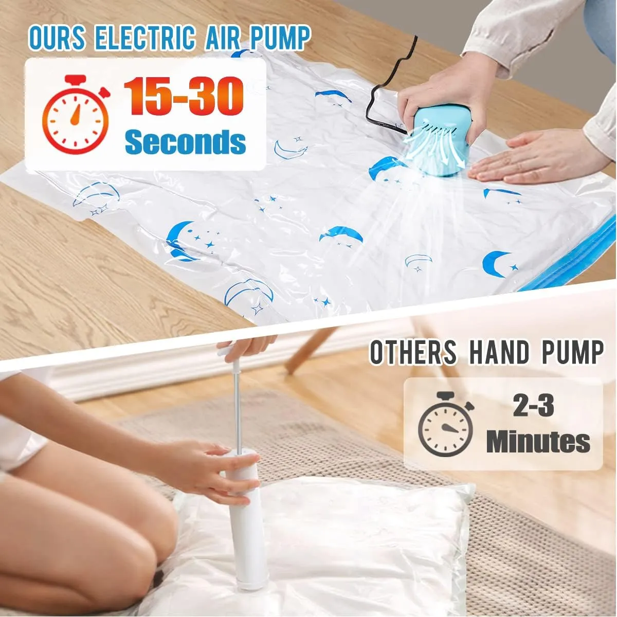 Vacuum Storage Bags with Electric Air Pump,12 Pack Small Size (24" x 16") Space Saver Bag for Clothes, Mattress, Blanket, Duvets, Pillows, Comforters, Quilt, Travel, Moving