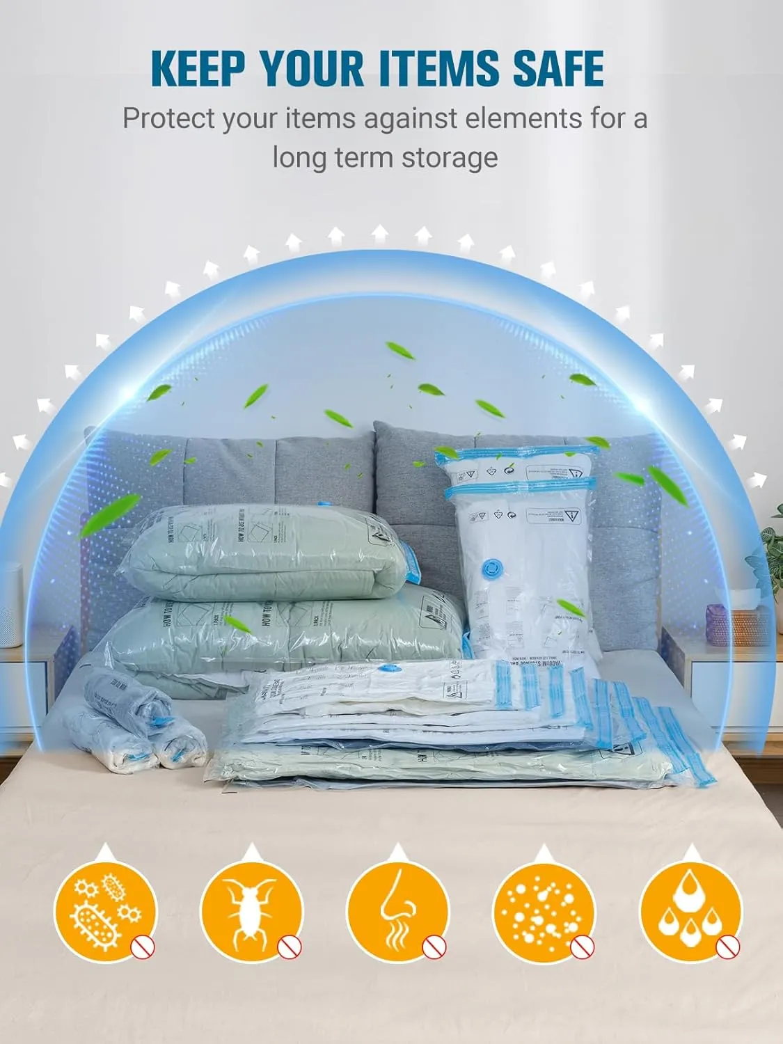 Vacuum Storage Bags with Electric Pump, New Air Valve Combo 32 Pack Vacuum Space Saver Bag, Vacuum Sealer Bags for Clothes, Clothing, Pillows, Comforters, Blankets, Quilt, Travel, Two Compressing Ways