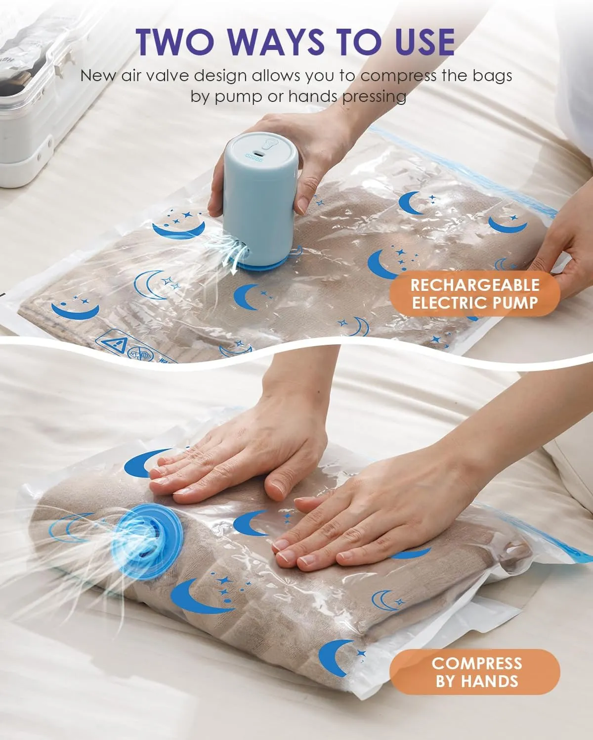 Vacuum Storage Bags with Rechargeable Pump,12 Pack Medium Size (17.7"x27.5") Vacuum Sealed Space Save Bag with 1500mAh Pump for Clothes, Blanket, Duvets, Pillows, Comforters, Quilt, Travel, Moving