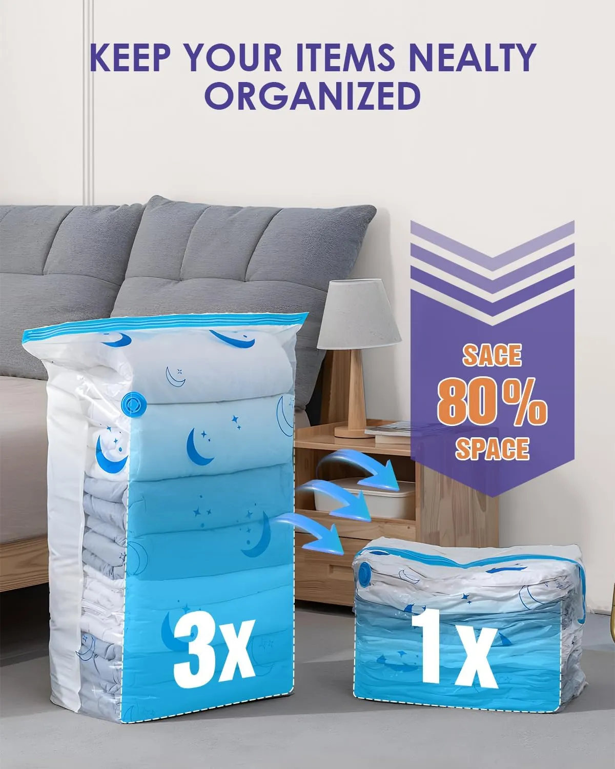 Vacuum Storage Bags with Rechargeable Pump,12 Pack Medium Size (17.7"x27.5") Vacuum Sealed Space Save Bag with 1500mAh Pump for Clothes, Blanket, Duvets, Pillows, Comforters, Quilt, Travel, Moving