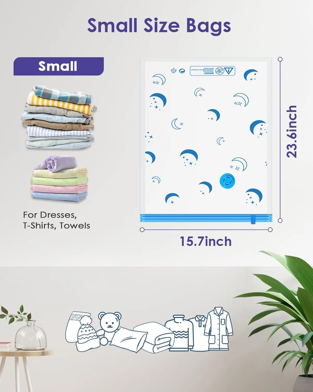 Vacuum Storage Bags with Rechargeable Pump,12 Pack Small Size (15.7"x23.6") Vacuum Sealed Space Save Bag with 1500mAh Pump for Clothes, Blanket, Duvets, Pillows, Comforters, Quilt, Travel, Moving