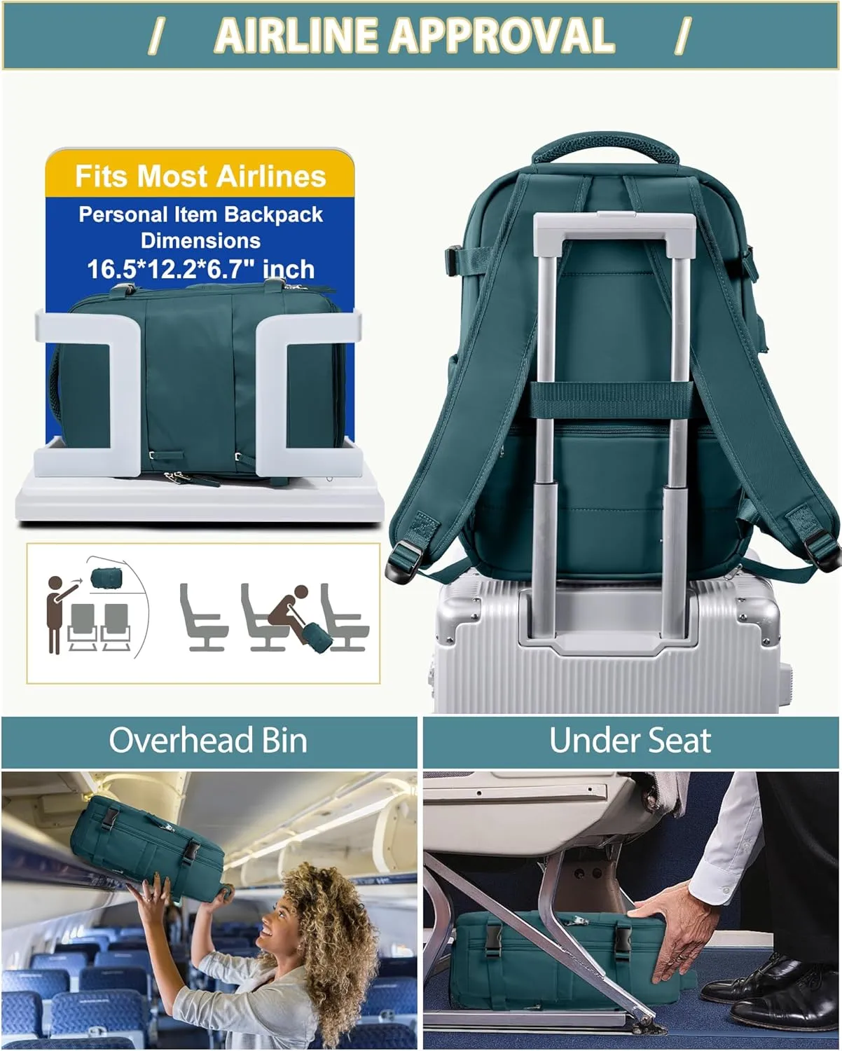 Vacuum Travel Backpack for Women Men Seal Compression Airback Vacpack with Pump laptop Compression Bags with Shoe Compartment Flight Approved Personal item Travel Bag Carrry on Luggage Peacock Blue